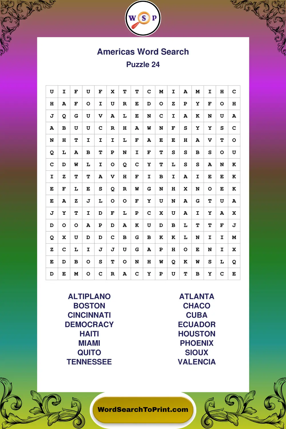 Americas Word Search Puzzle 24