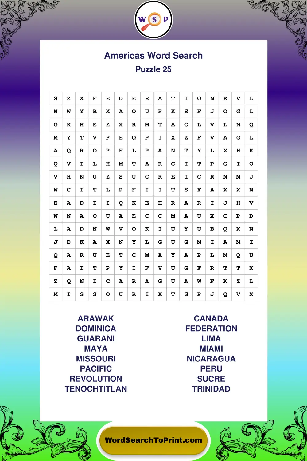 Americas Word Search Puzzle 25