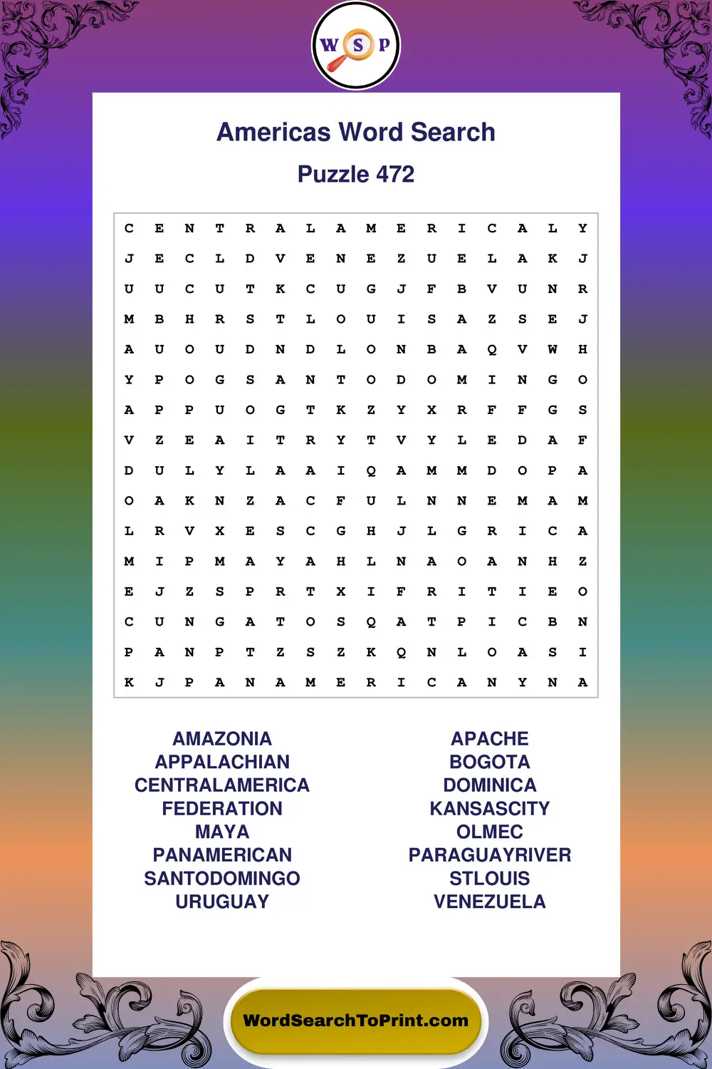 Americas Word Search Puzzle 472