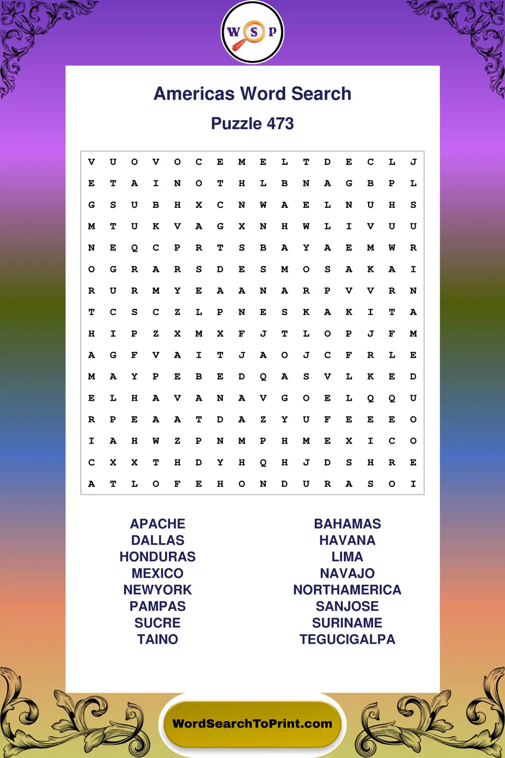Americas Word Search Puzzle 473
