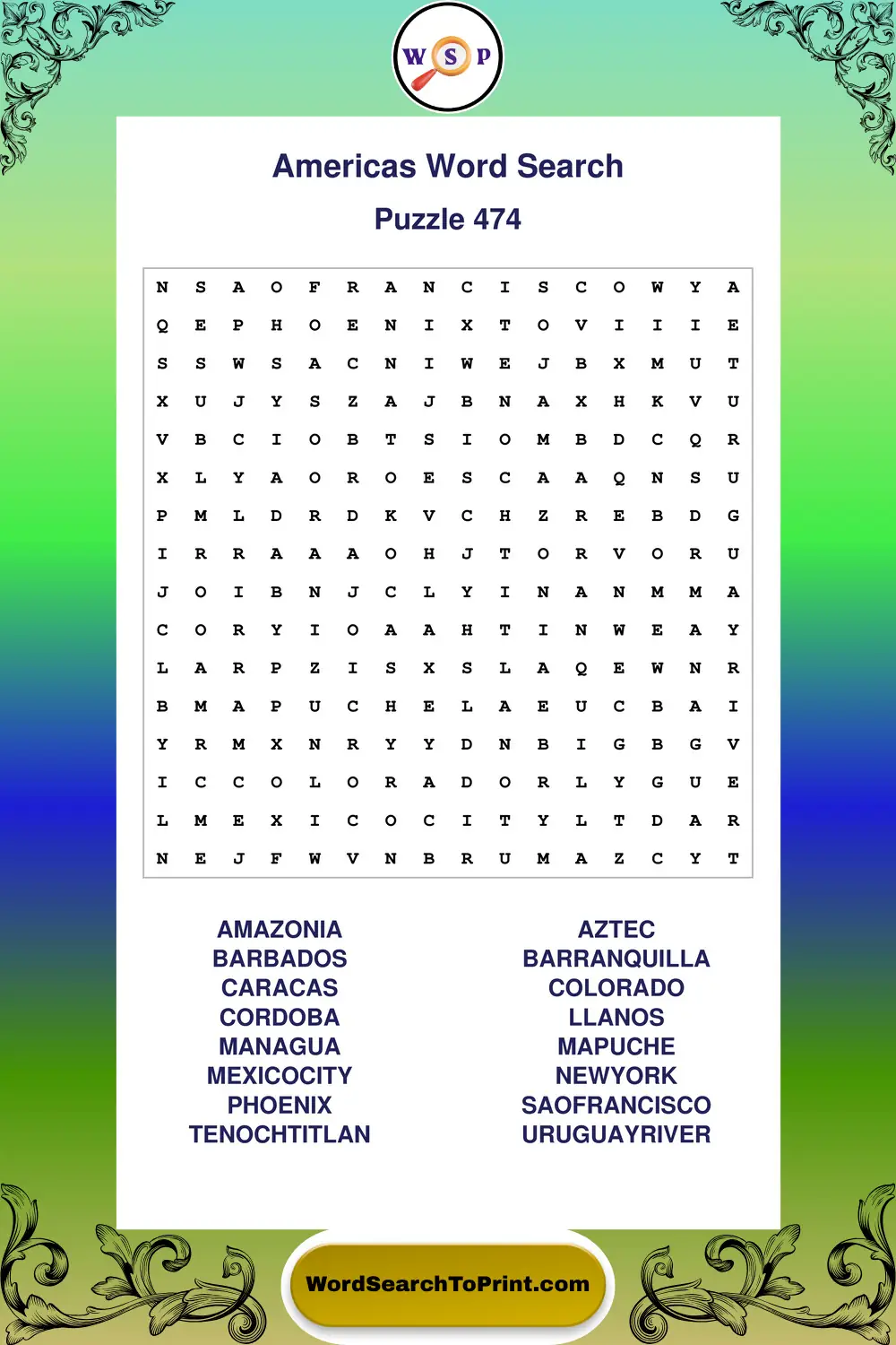 Americas Word Search Puzzle 474