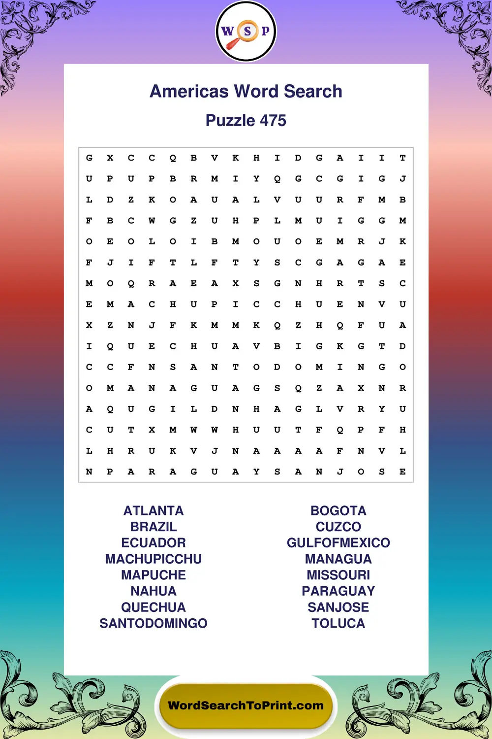 Americas Word Search Puzzle 475