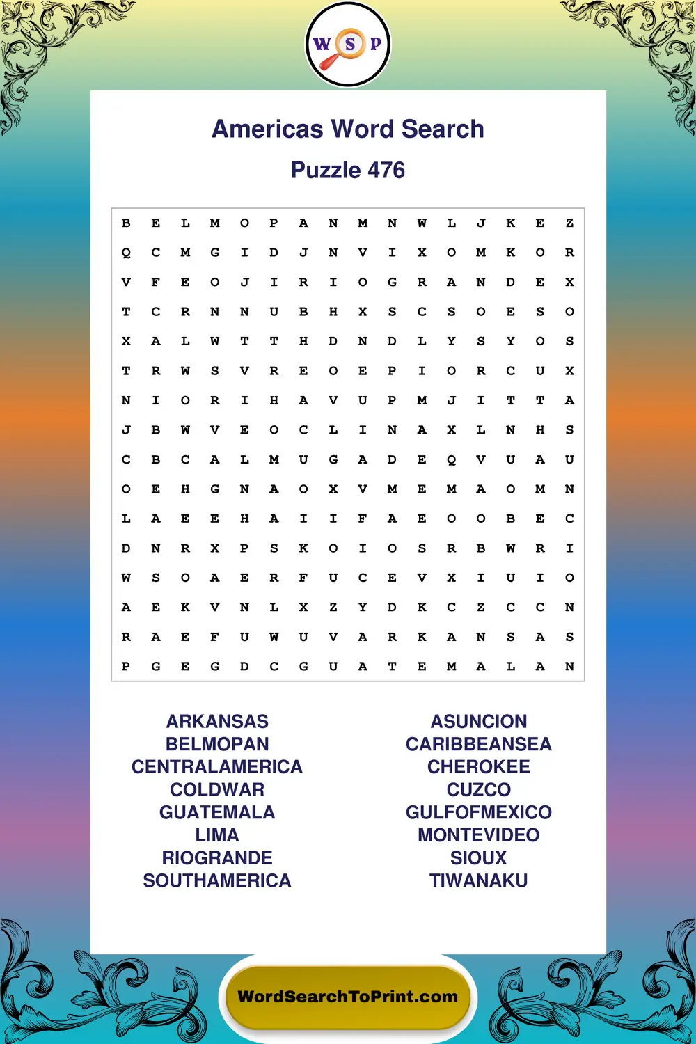 Americas Word Search Puzzle 476