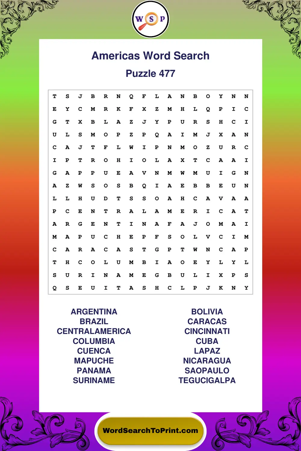 Americas Word Search Puzzle 477