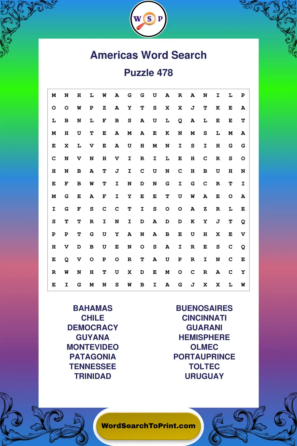 Americas Word Search Puzzle 478