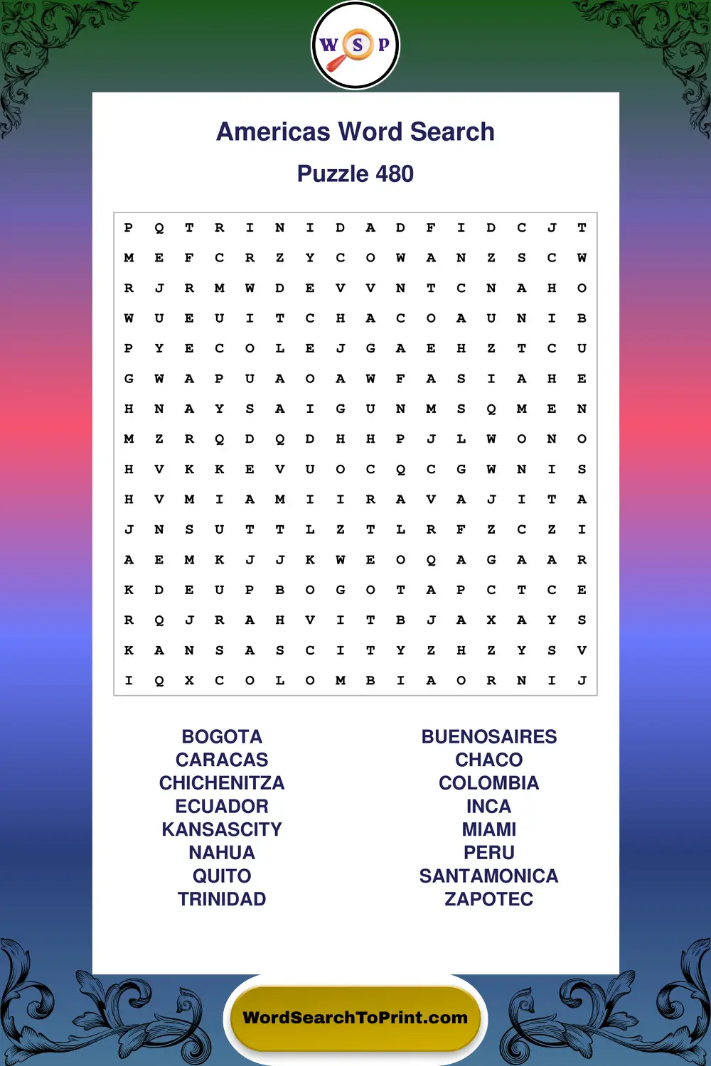 Americas Word Search Puzzle 480