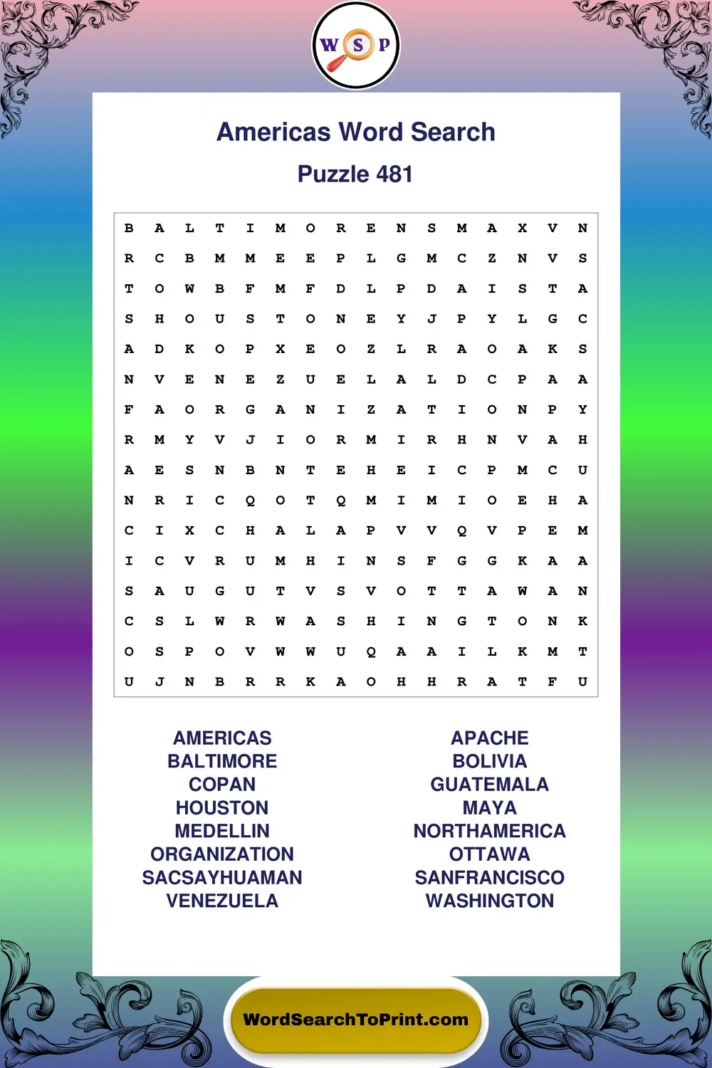 Americas Word Search Puzzle 481
