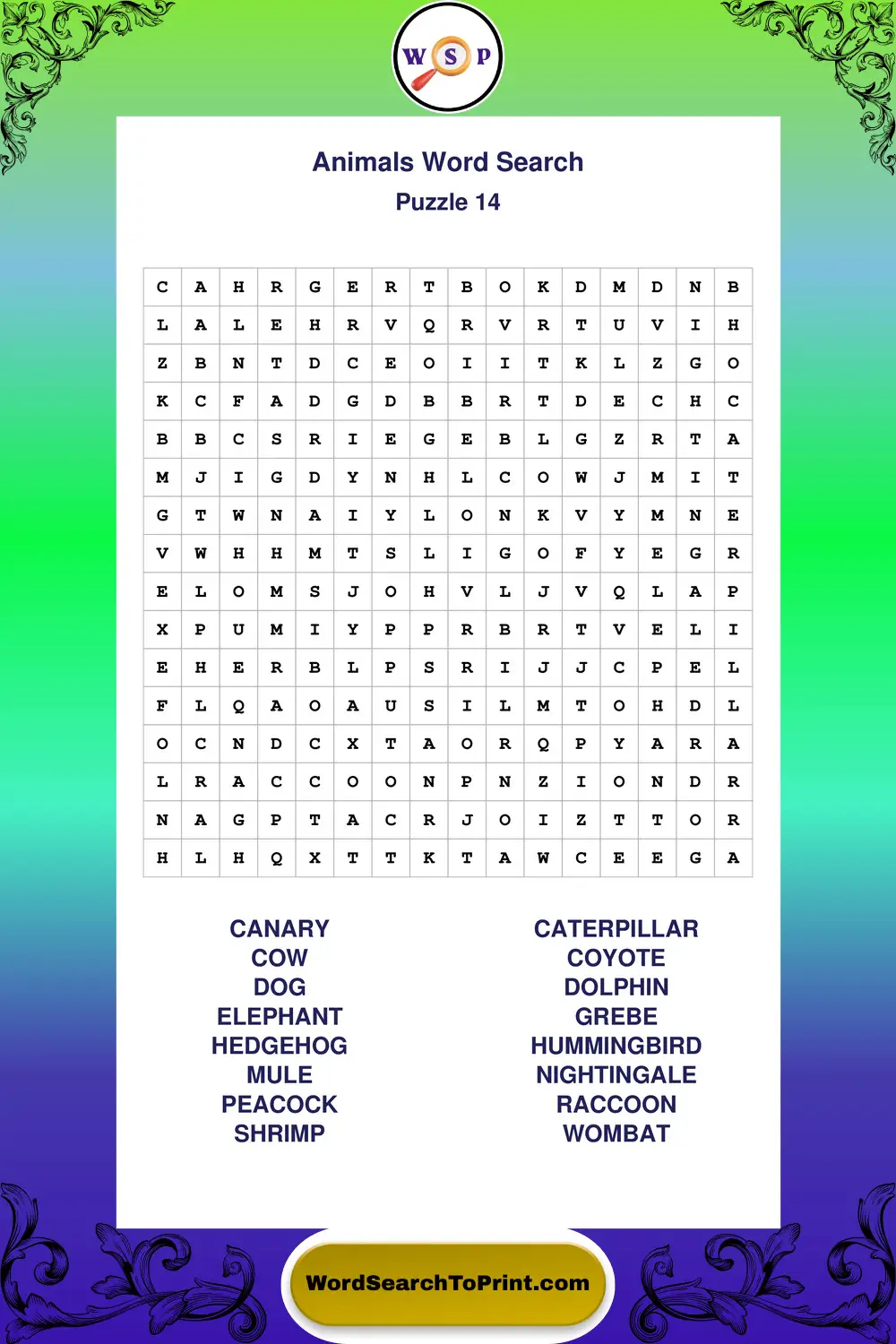 Animals Word Search Puzzle 14