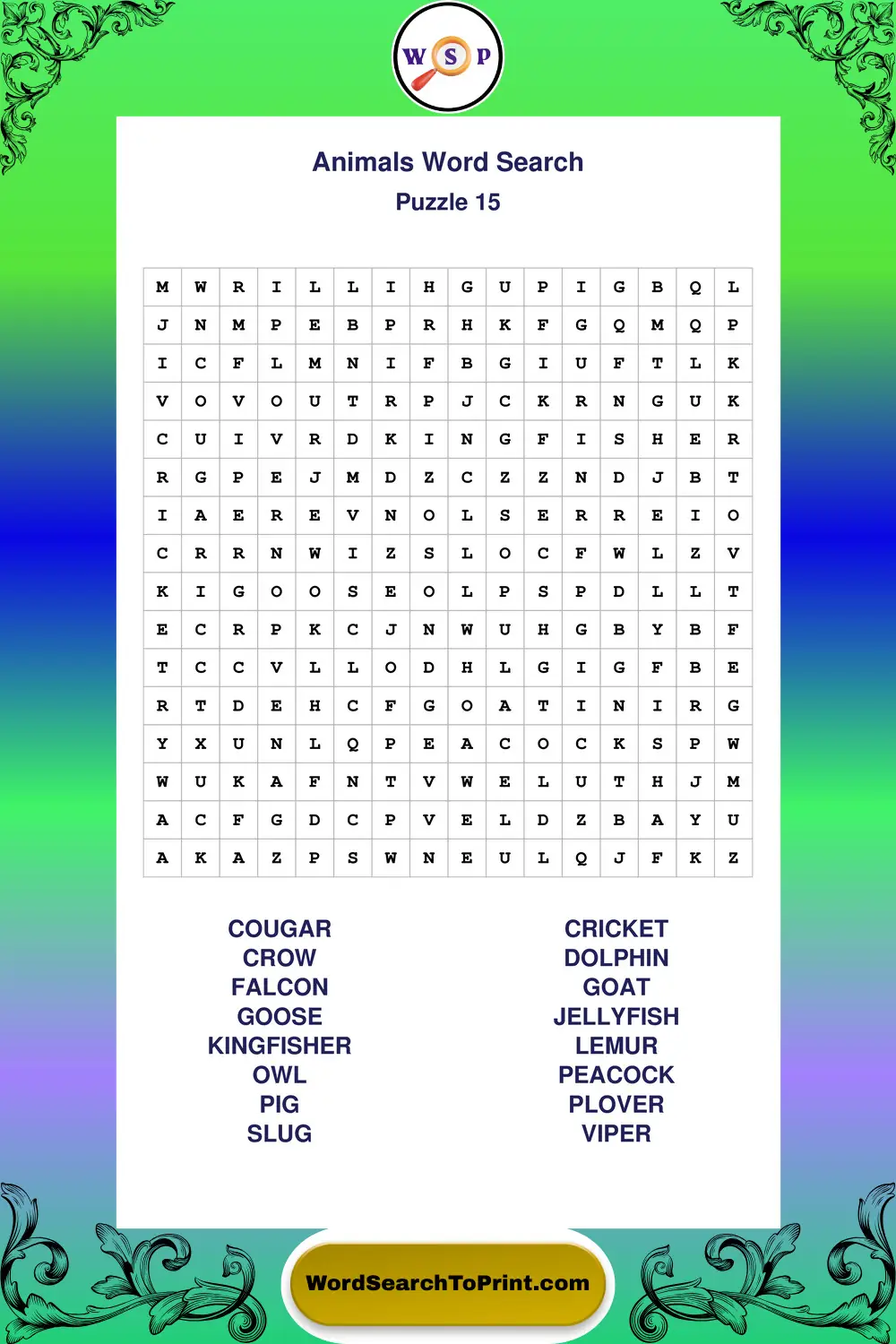 Animals Word Search Puzzle 15