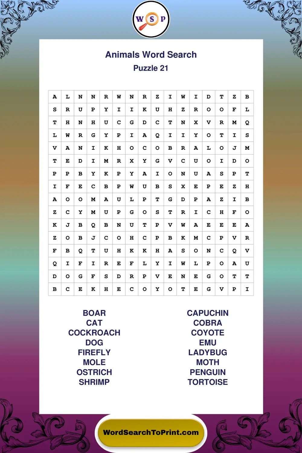 Animals Word Search Puzzle 21