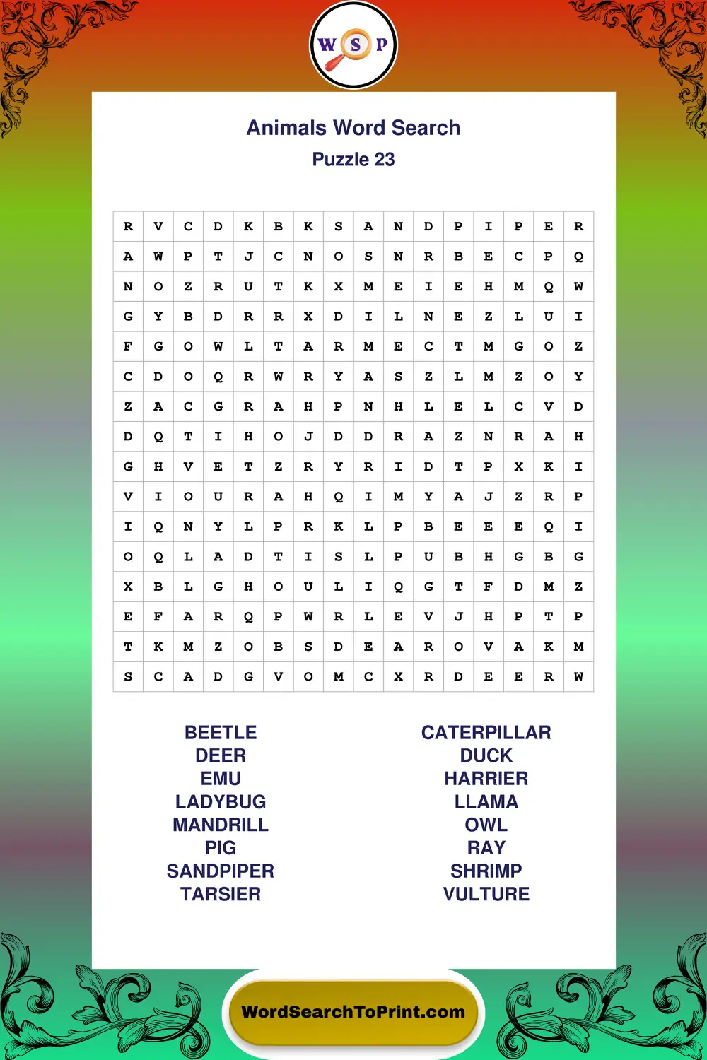 Animals Word Search Puzzle 23