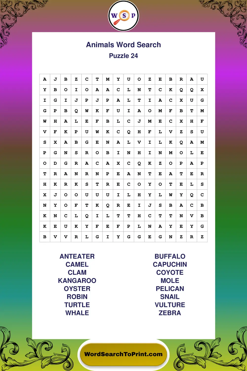 Animals Word Search Puzzle 24