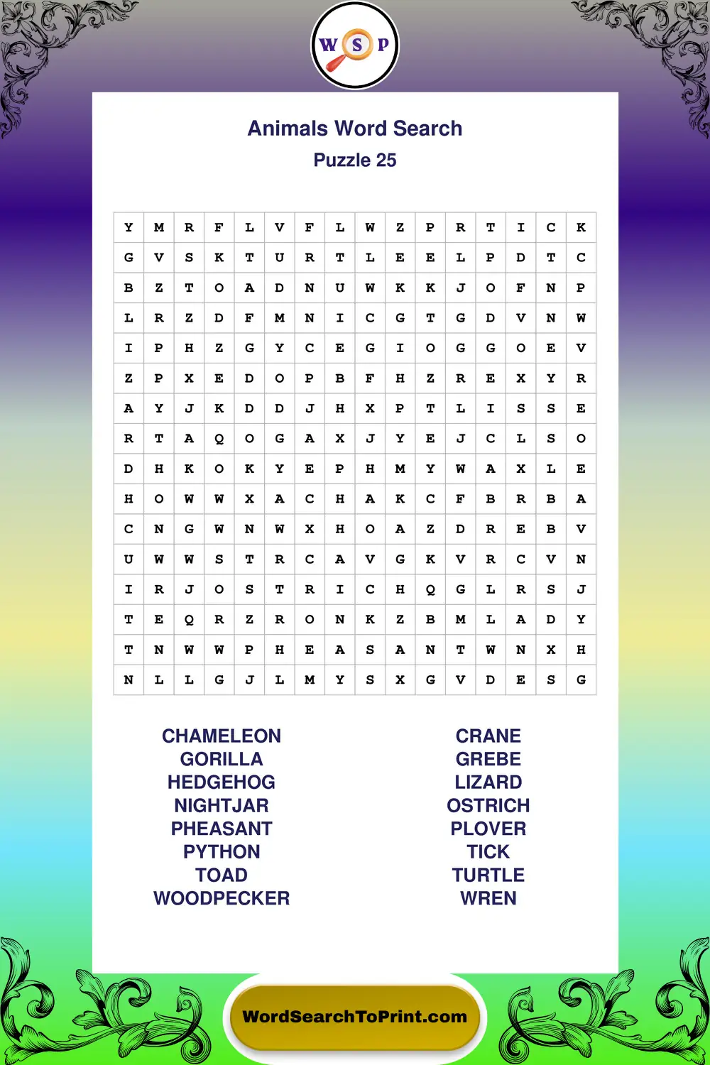 Animals Word Search Puzzle 25