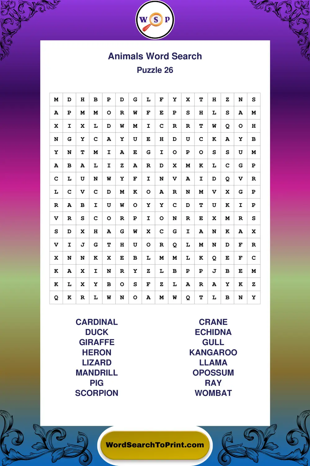 Animals Word Search Puzzle 26