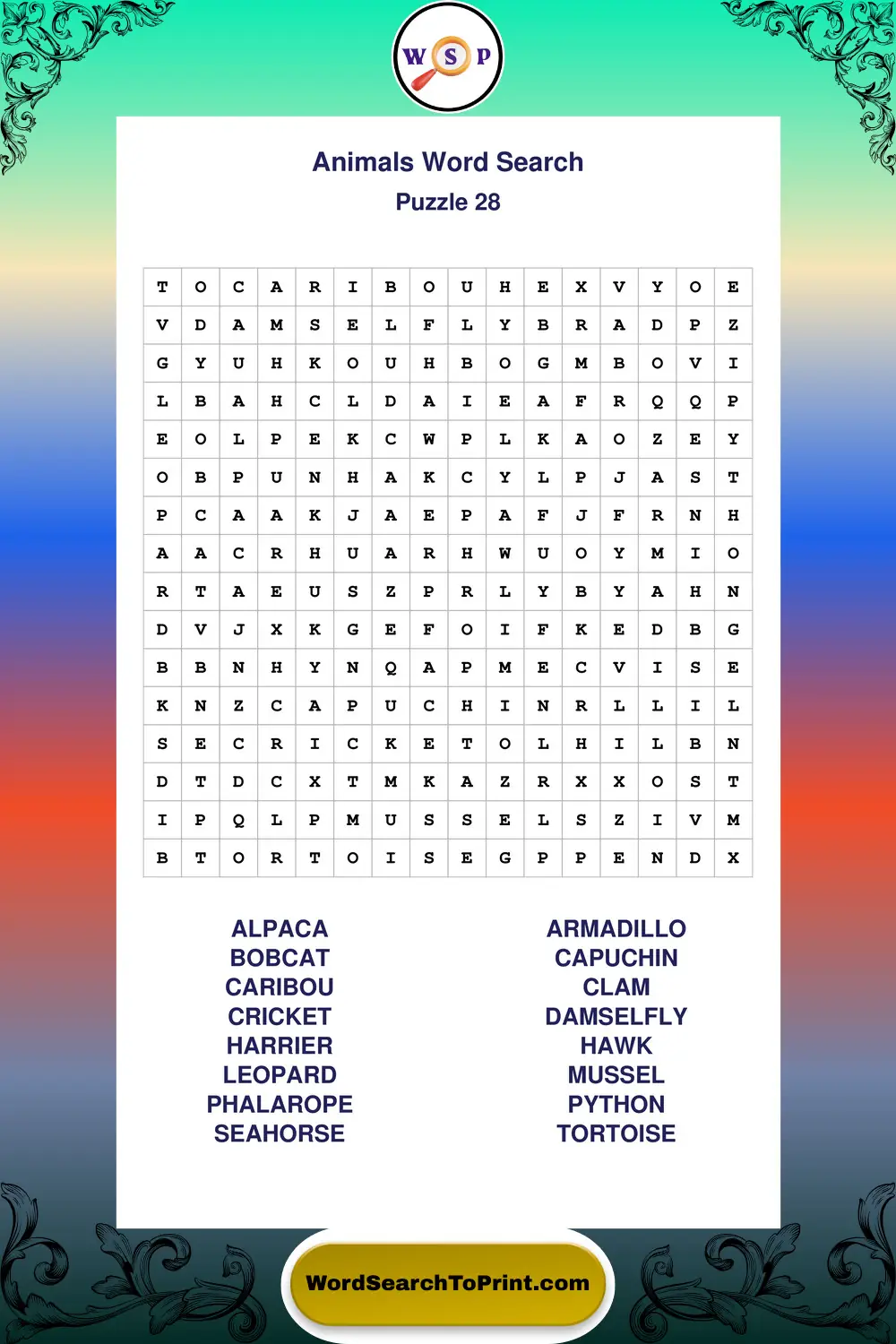 Animals Word Search Puzzle 28