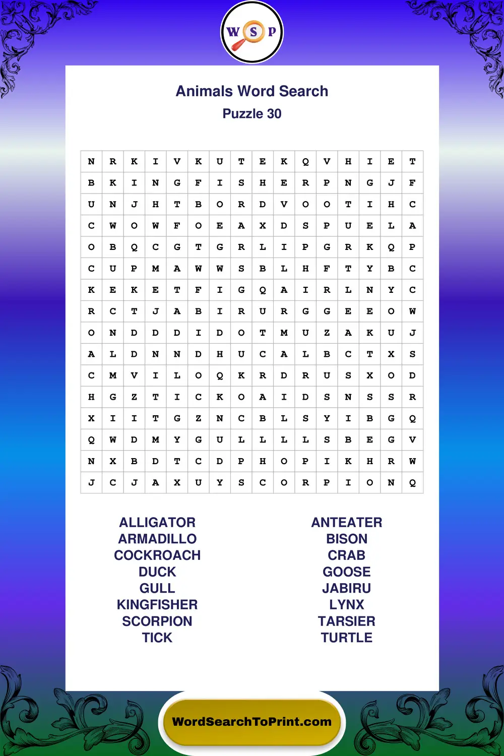 Animals Word Search Puzzle 30