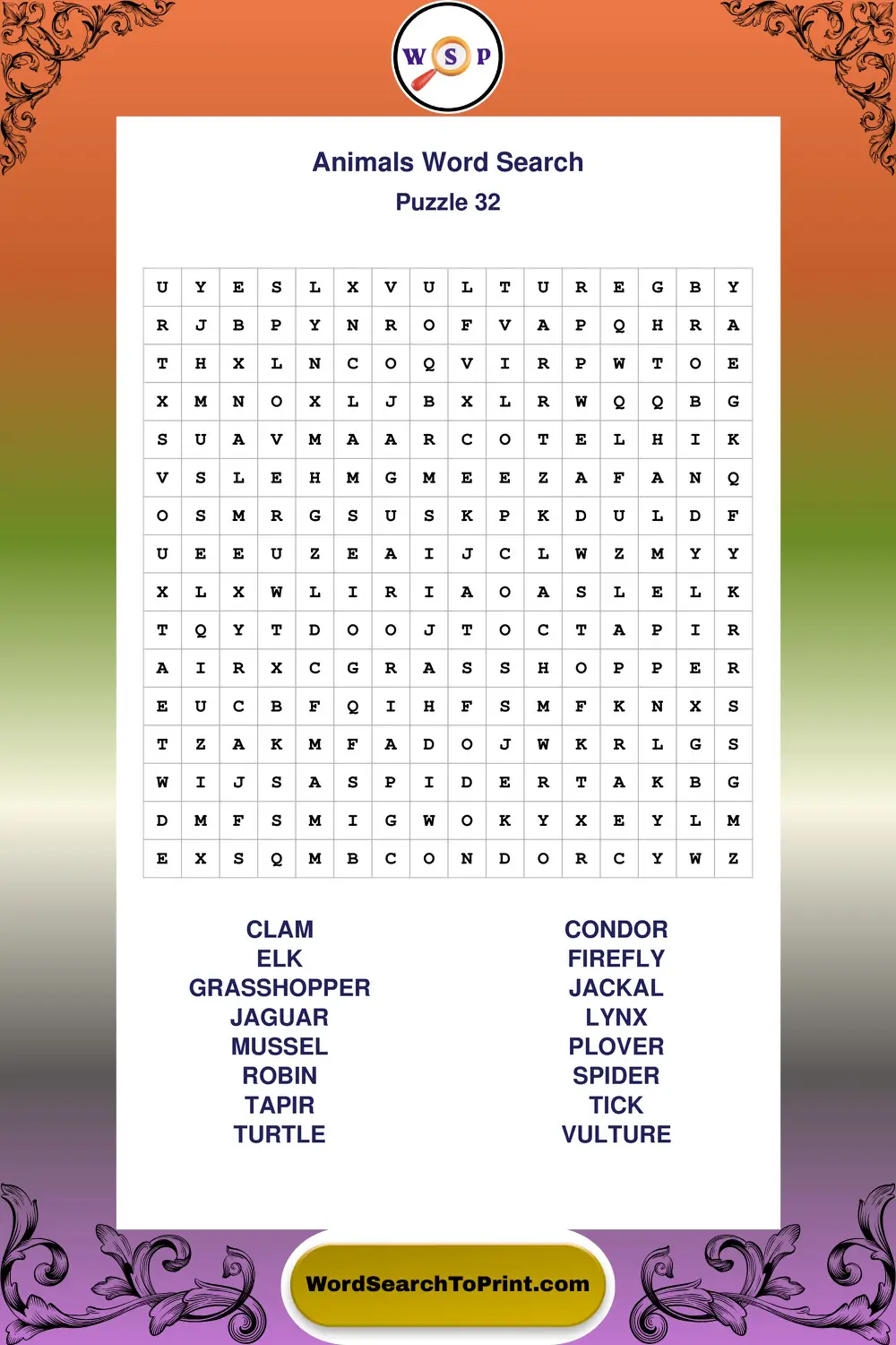 Animals Word Search Puzzle 32