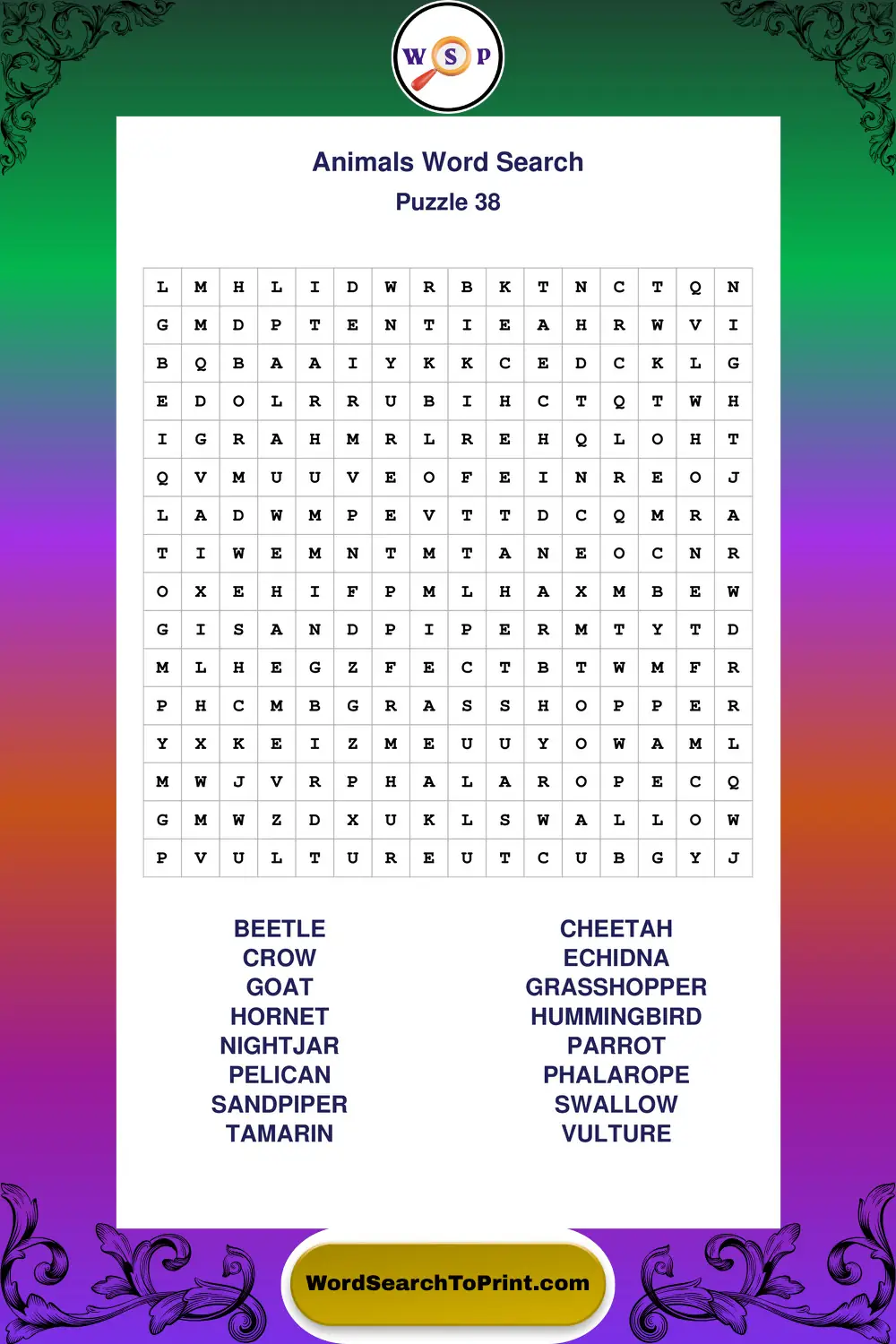 Animals Word Search Puzzle 38