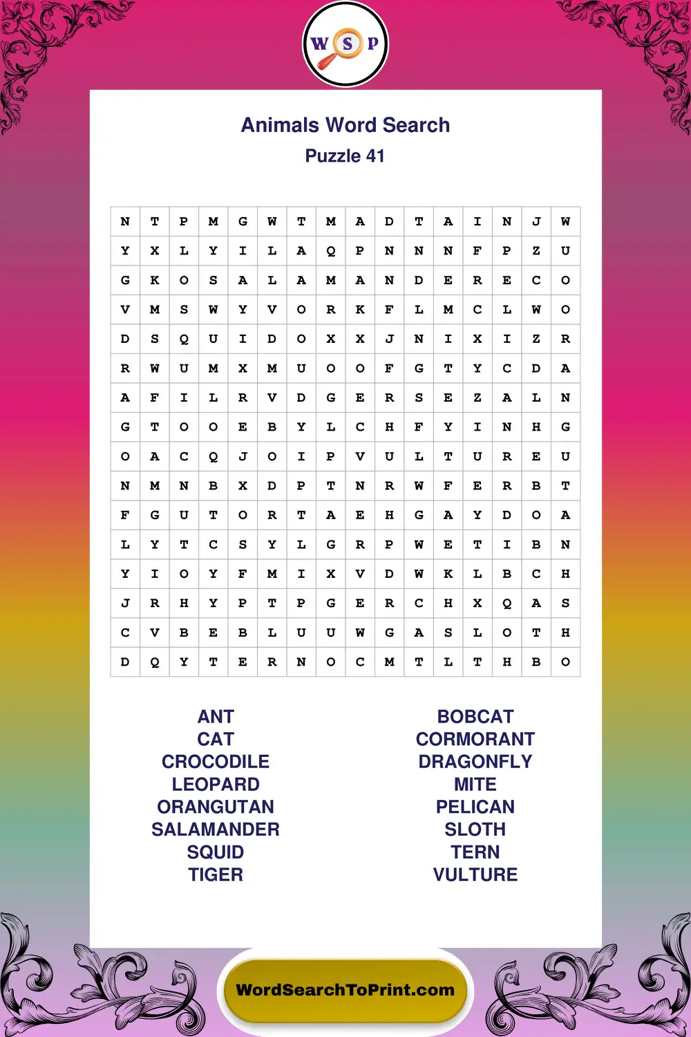 Animals Word Search Puzzle 41