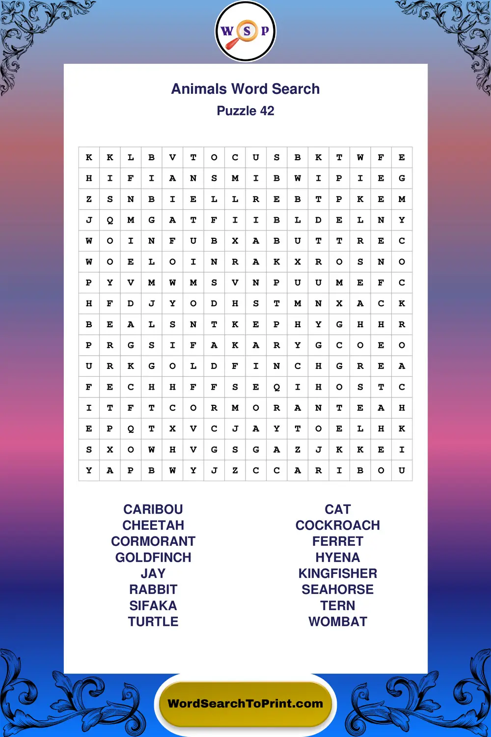 Animals Word Search Puzzle 42