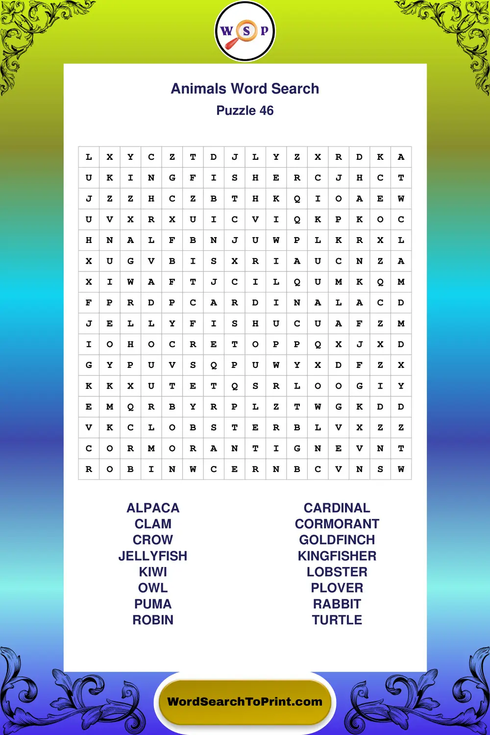 Animals Word Search Puzzle 46