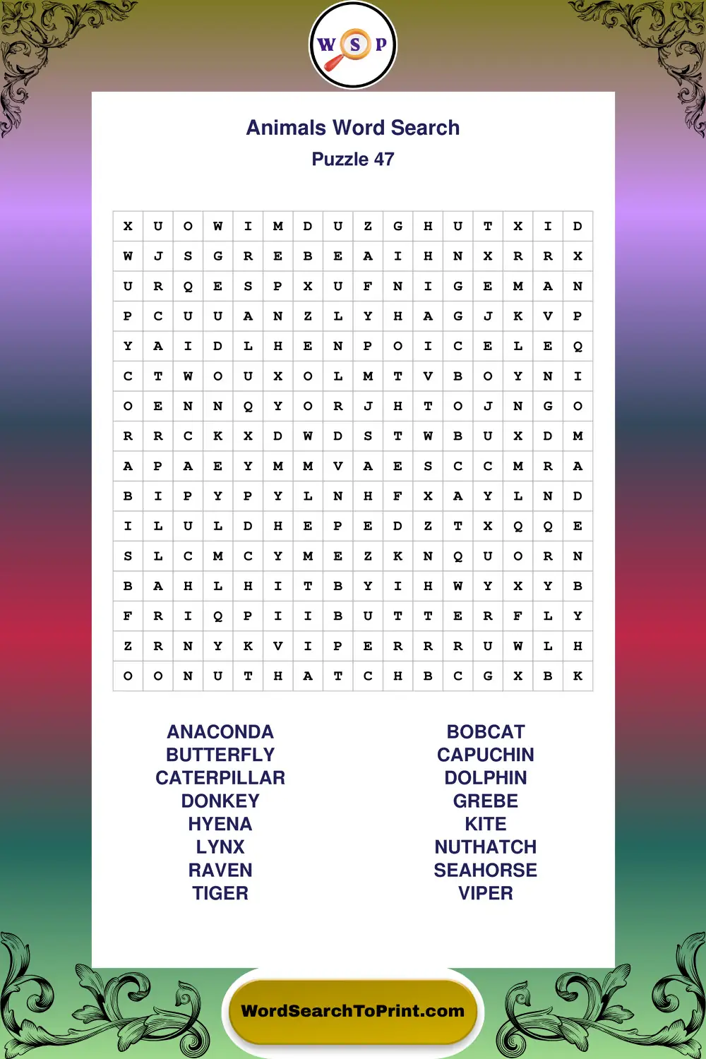 Animals Word Search Puzzle 47