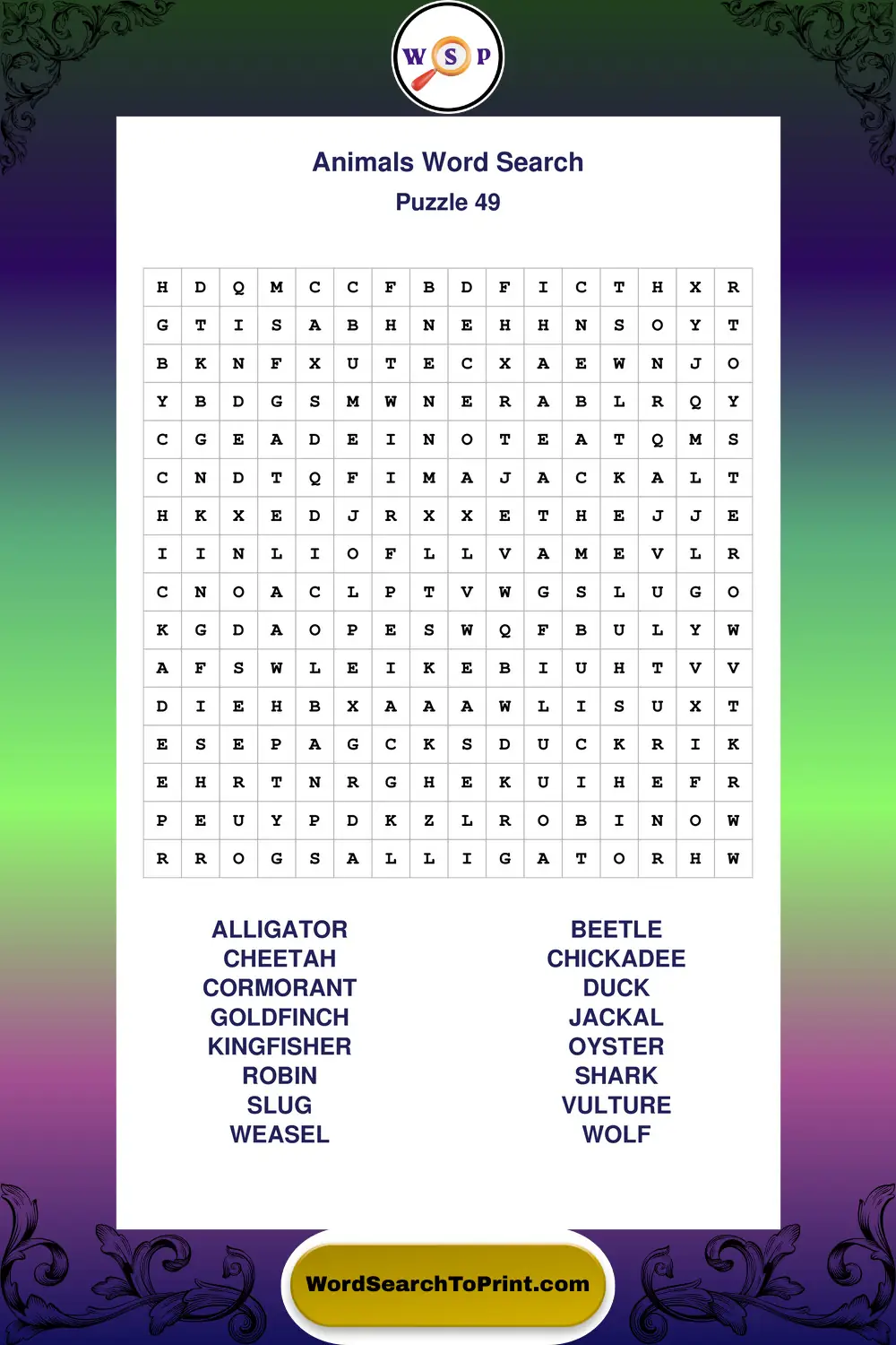 Animals Word Search Puzzle 49