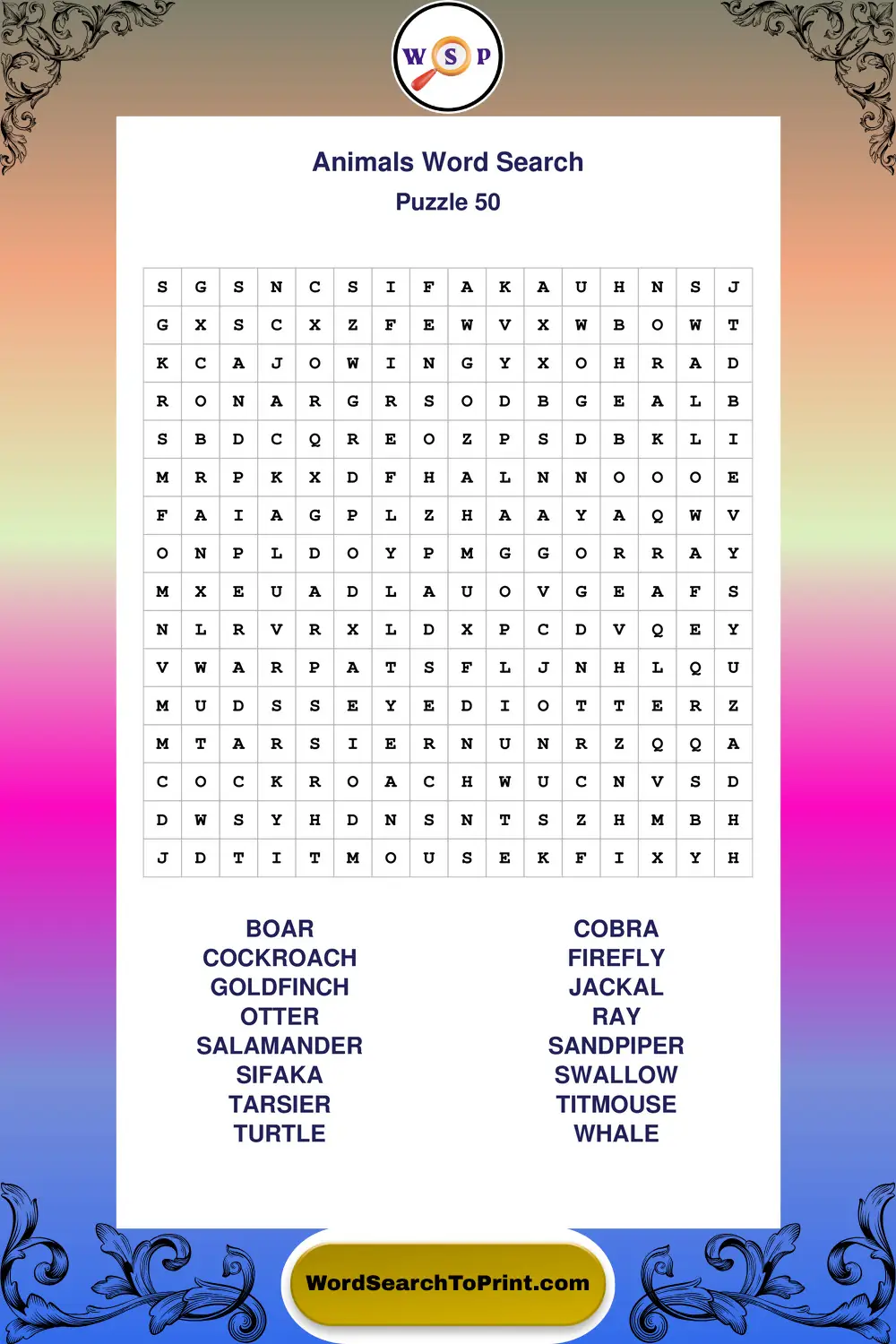 Animals Word Search Puzzle 50