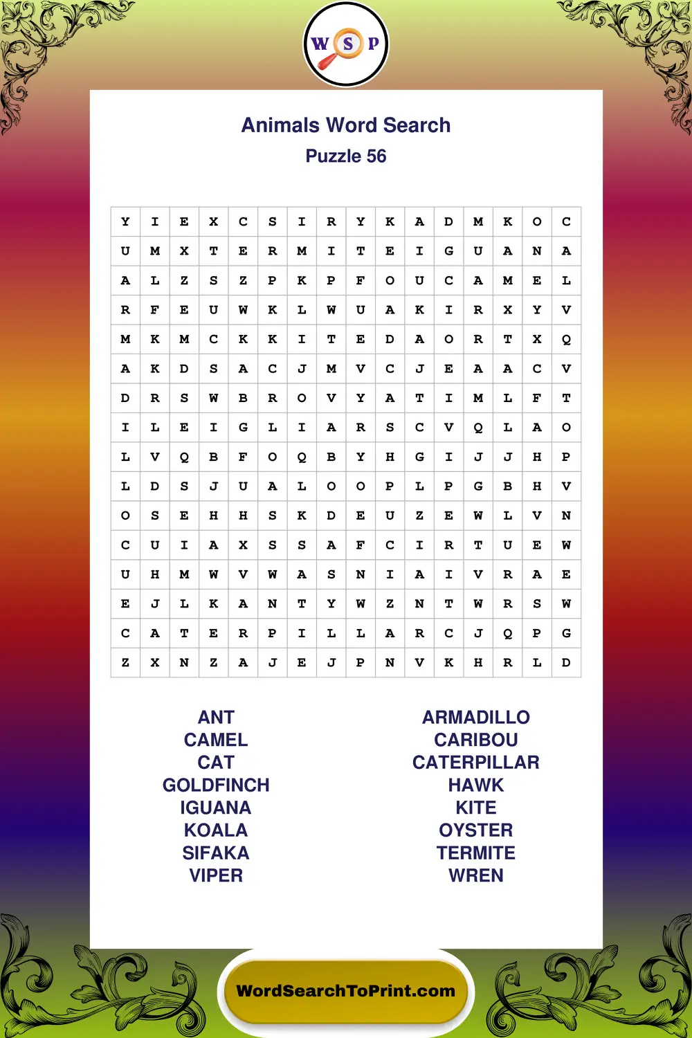 Animals Word Search Puzzle 56