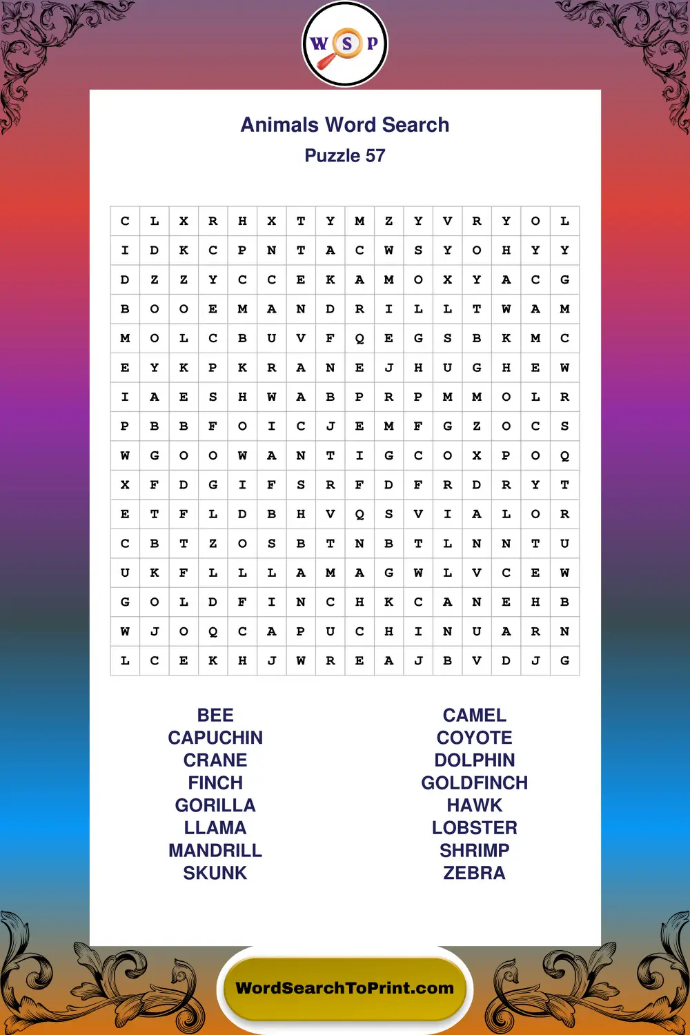 Animals Word Search Puzzle 57