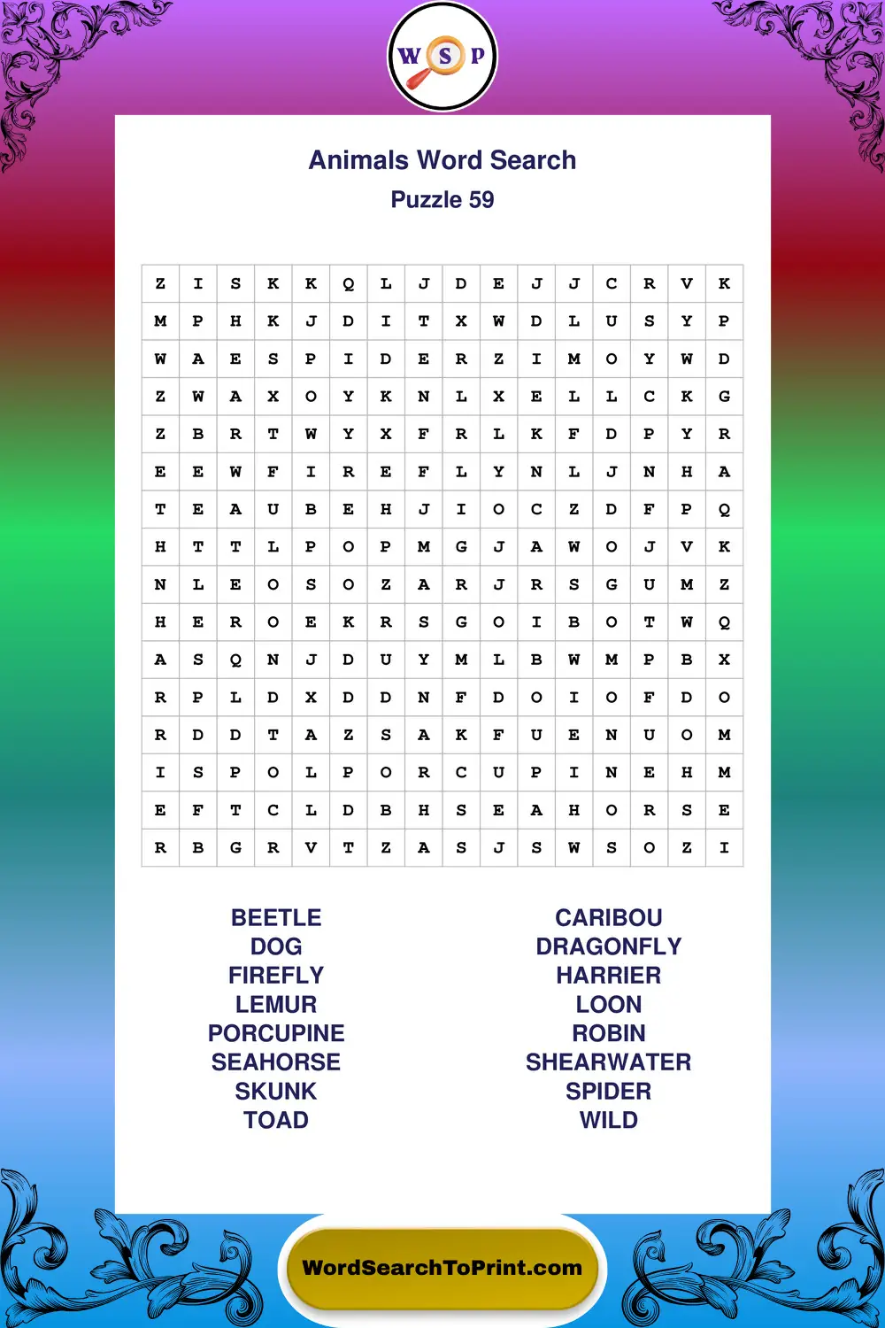 Animals Word Search Puzzle 59