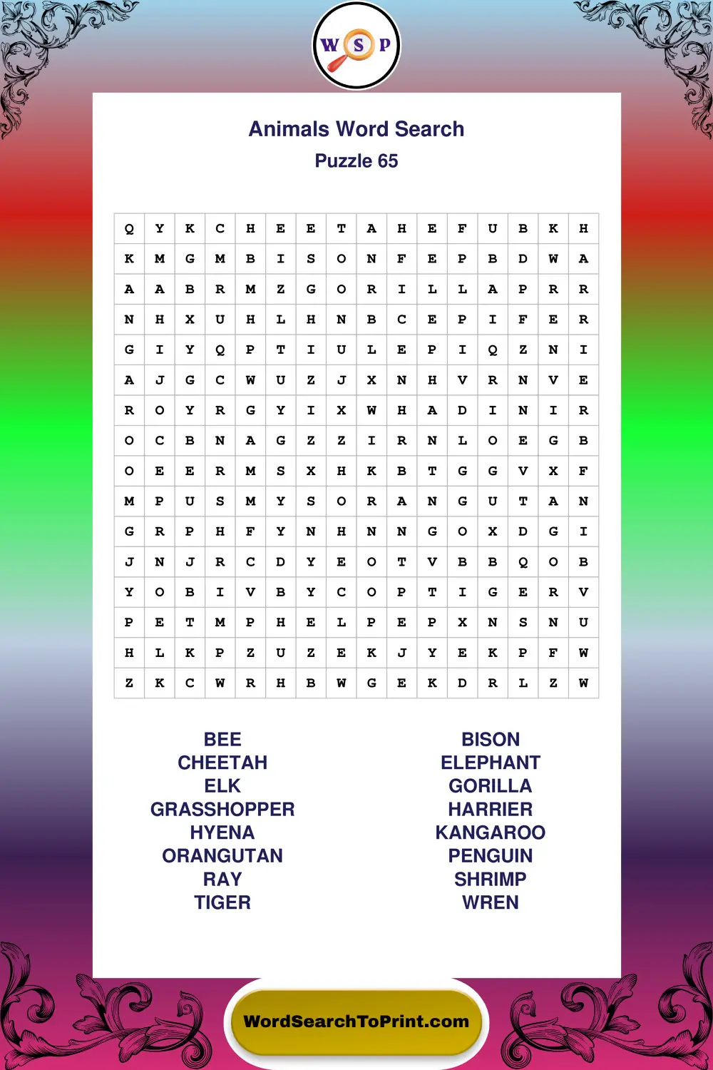 Animals Word Search Puzzle 65