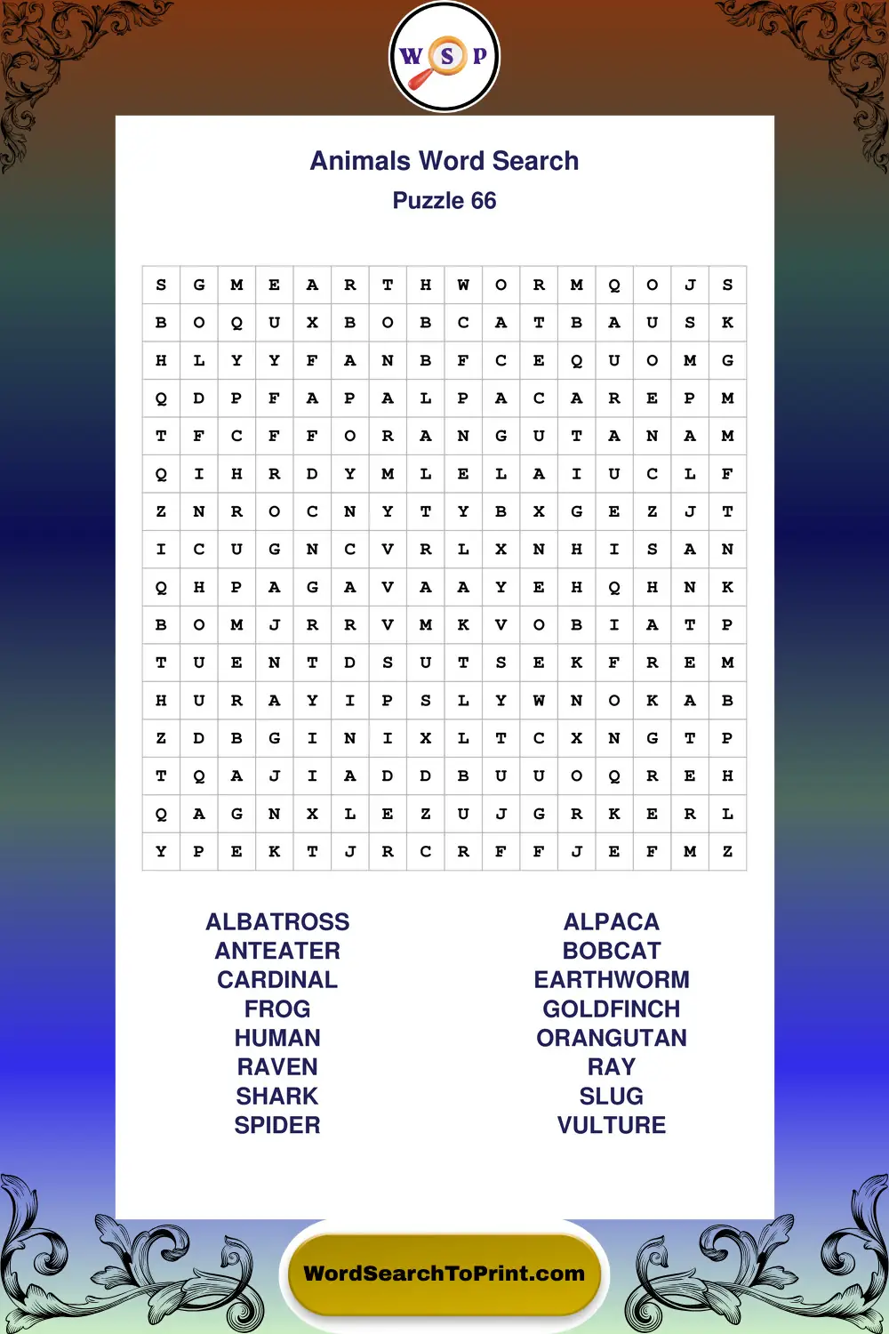 Animals Word Search Puzzle 66
