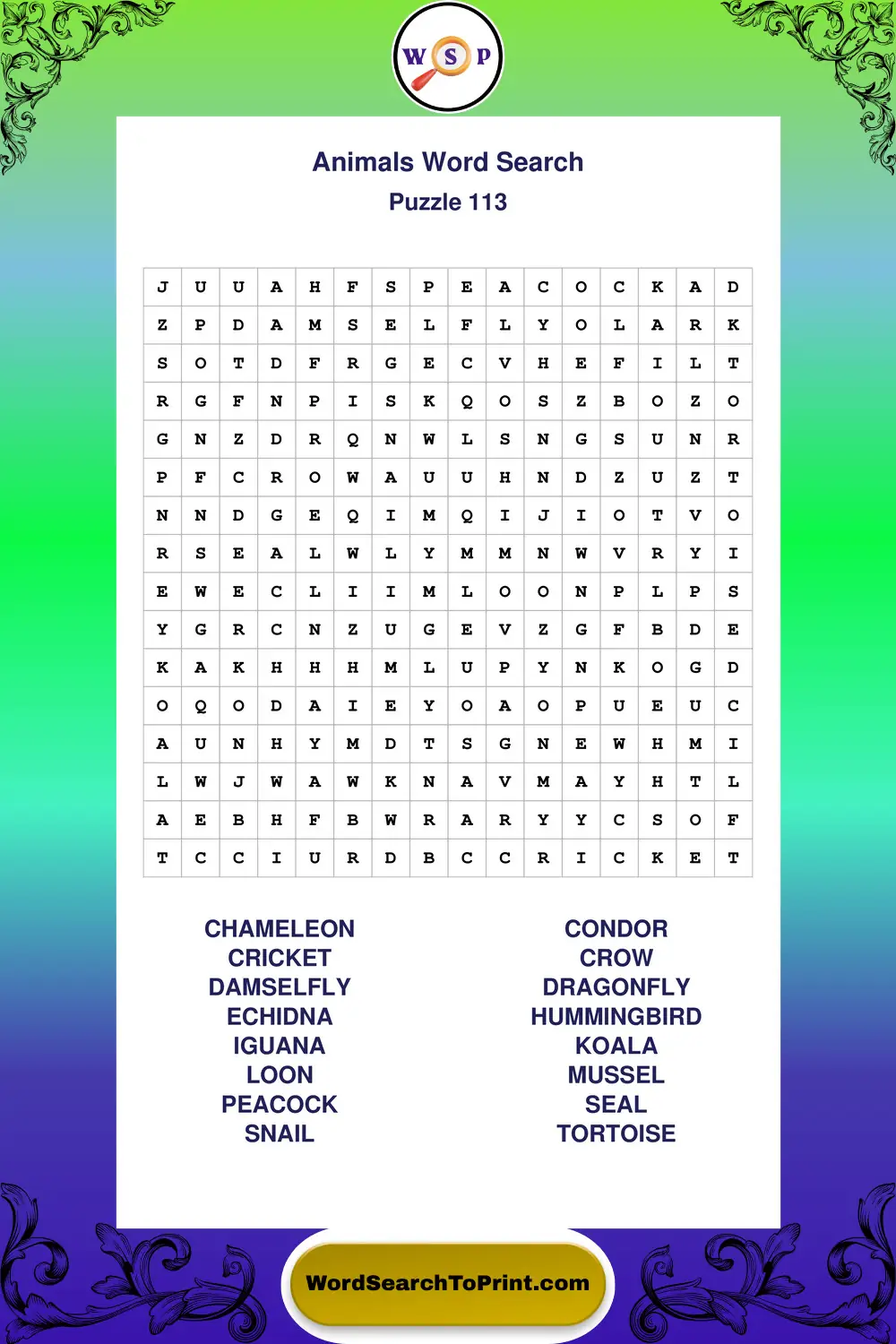 Animals Word Search Puzzle 113