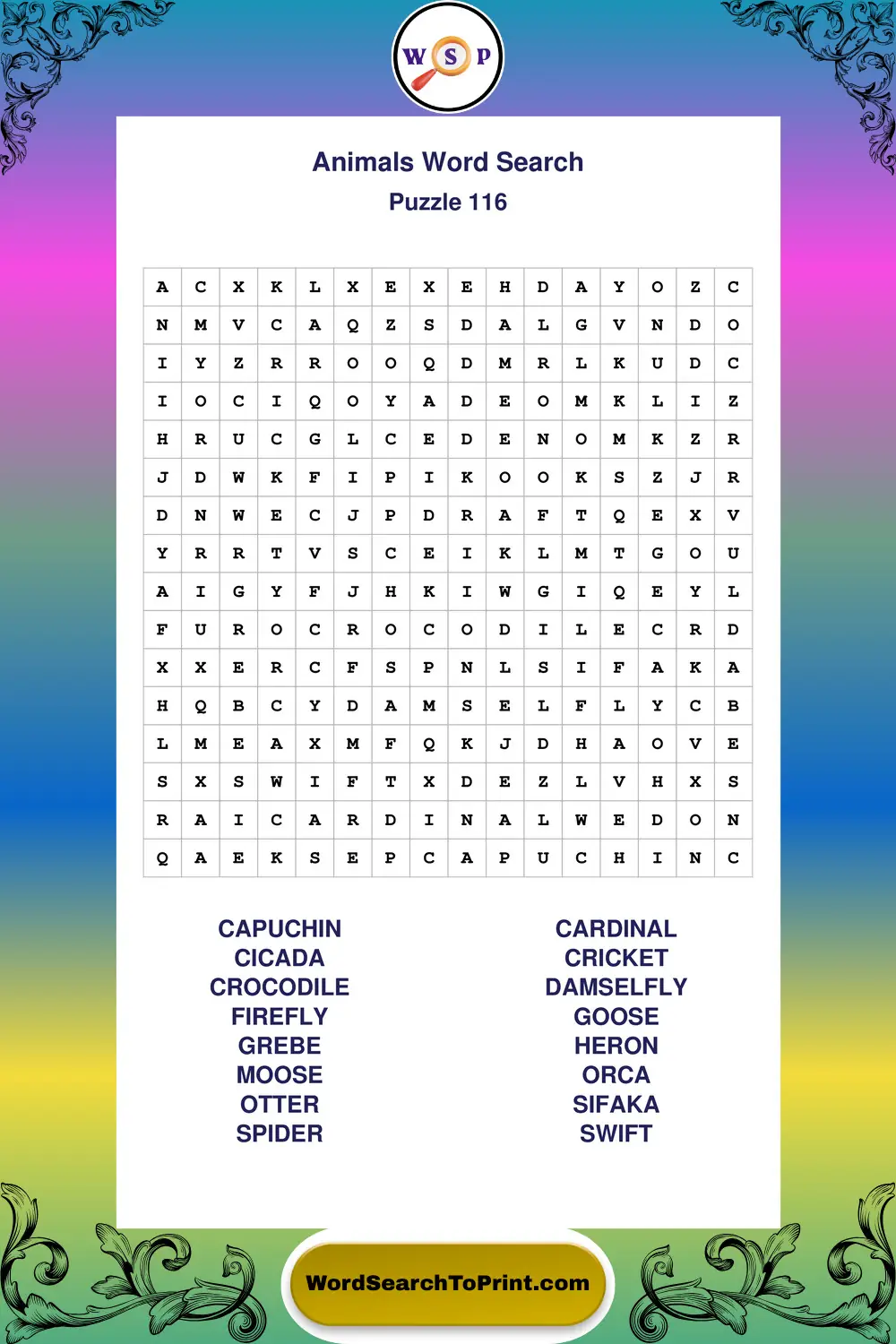 Animals Word Search Puzzle 116