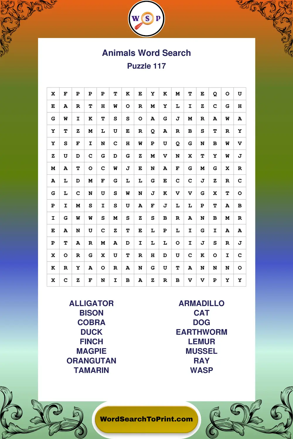 Animals Word Search Puzzle 117