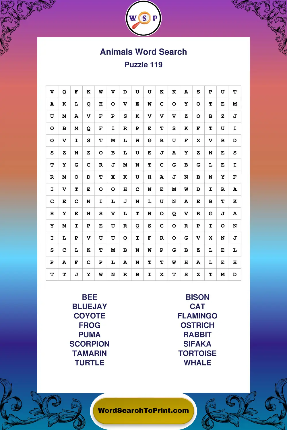 Animals Word Search Puzzle 119