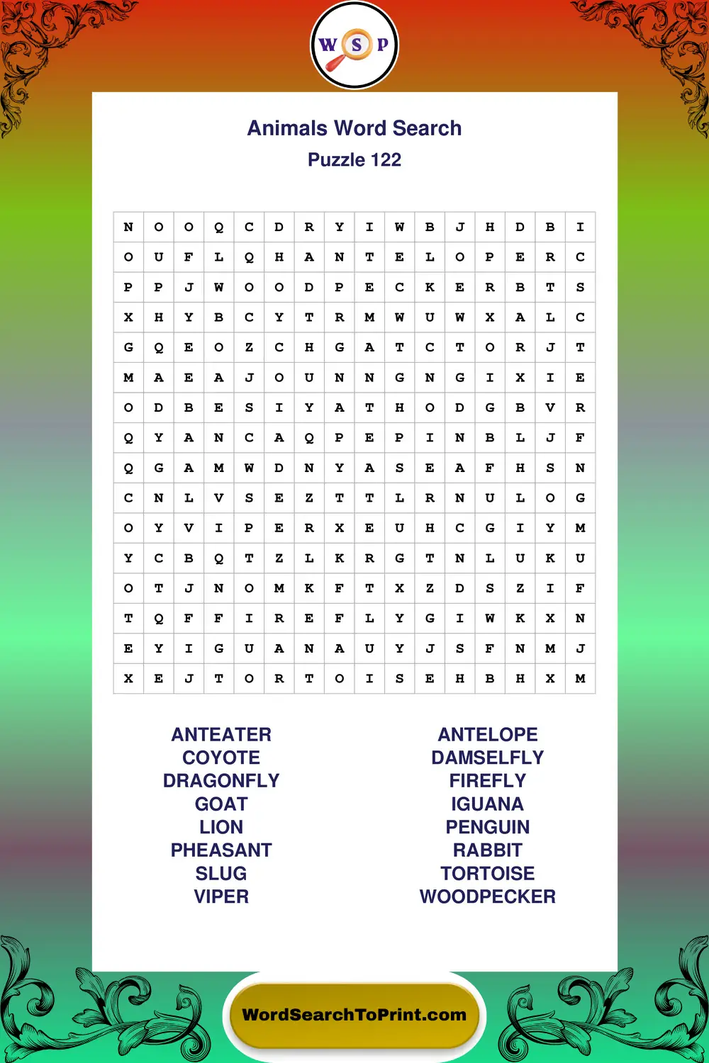 Animals Word Search Puzzle 122