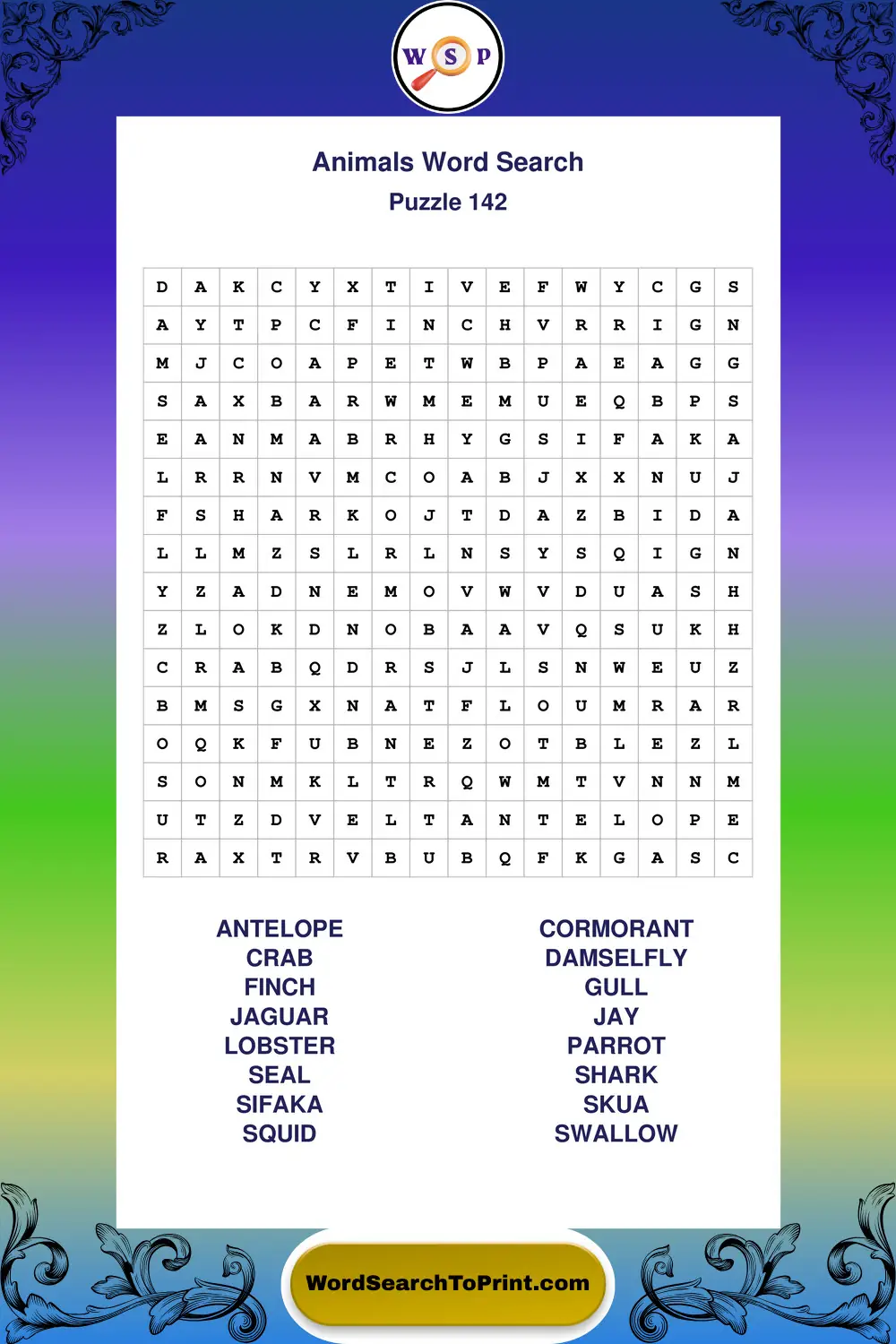 Animals Word Search Puzzle 142