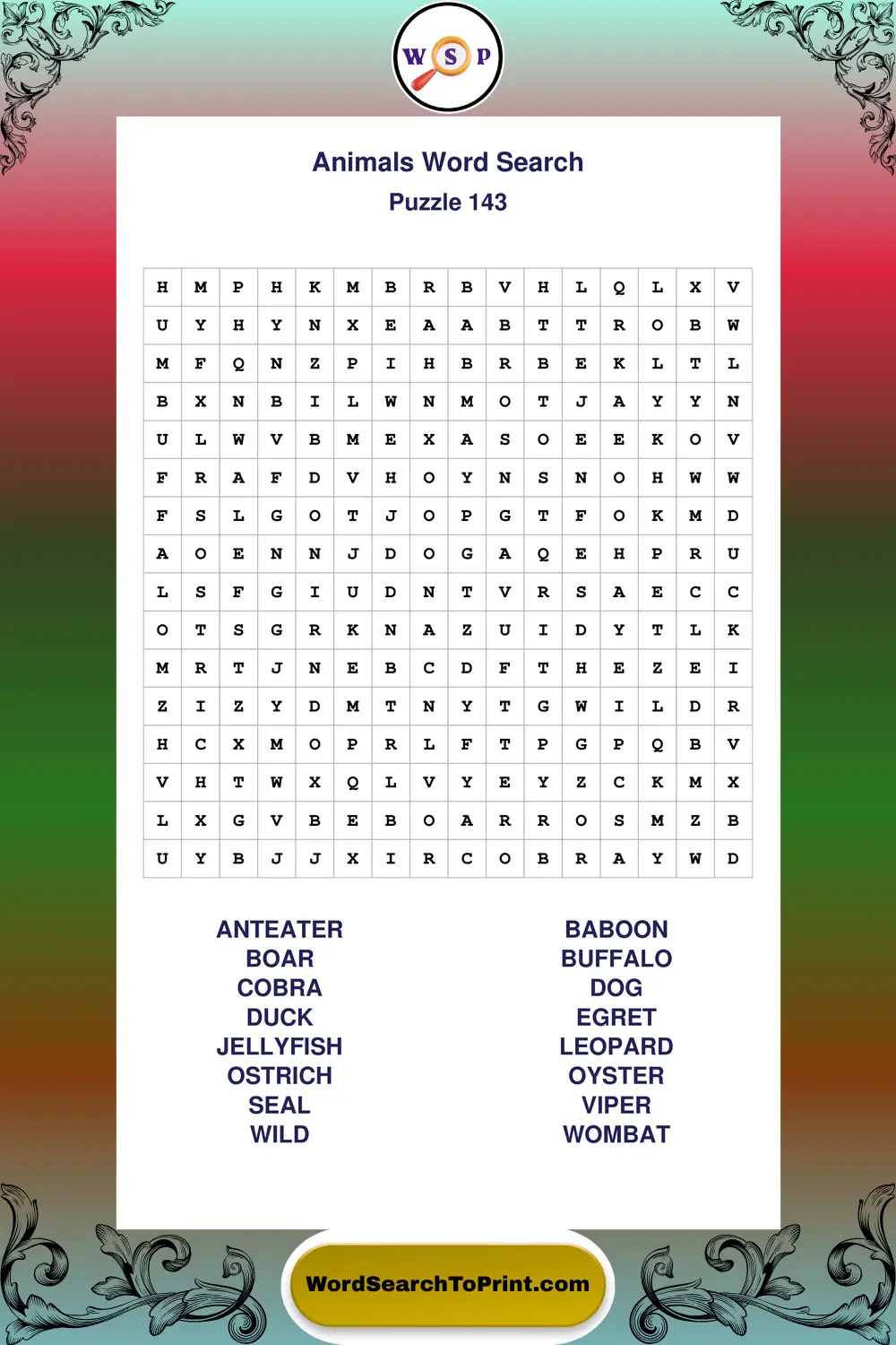 Animals Word Search Puzzle 143