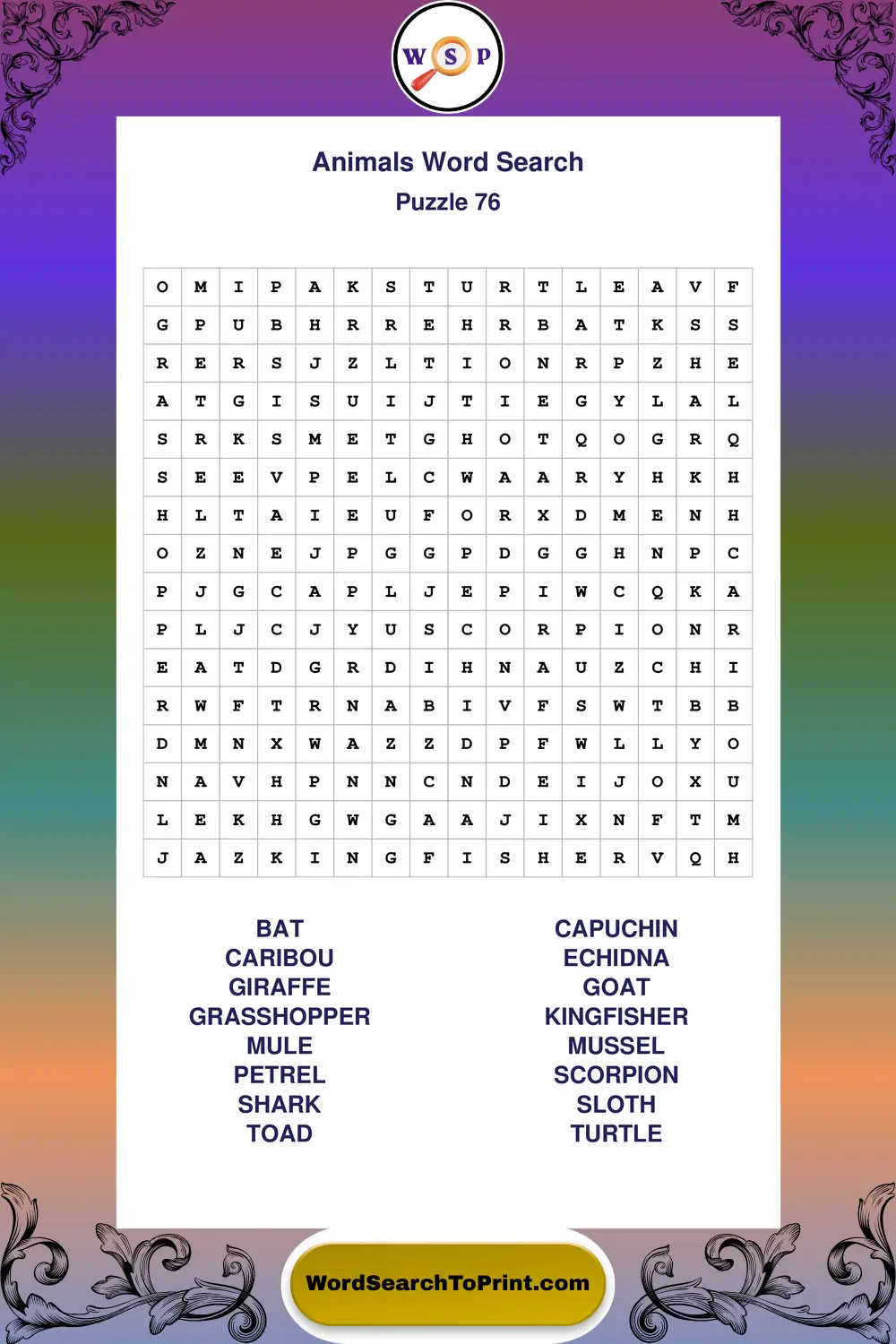 Animals Word Search Puzzle 76
