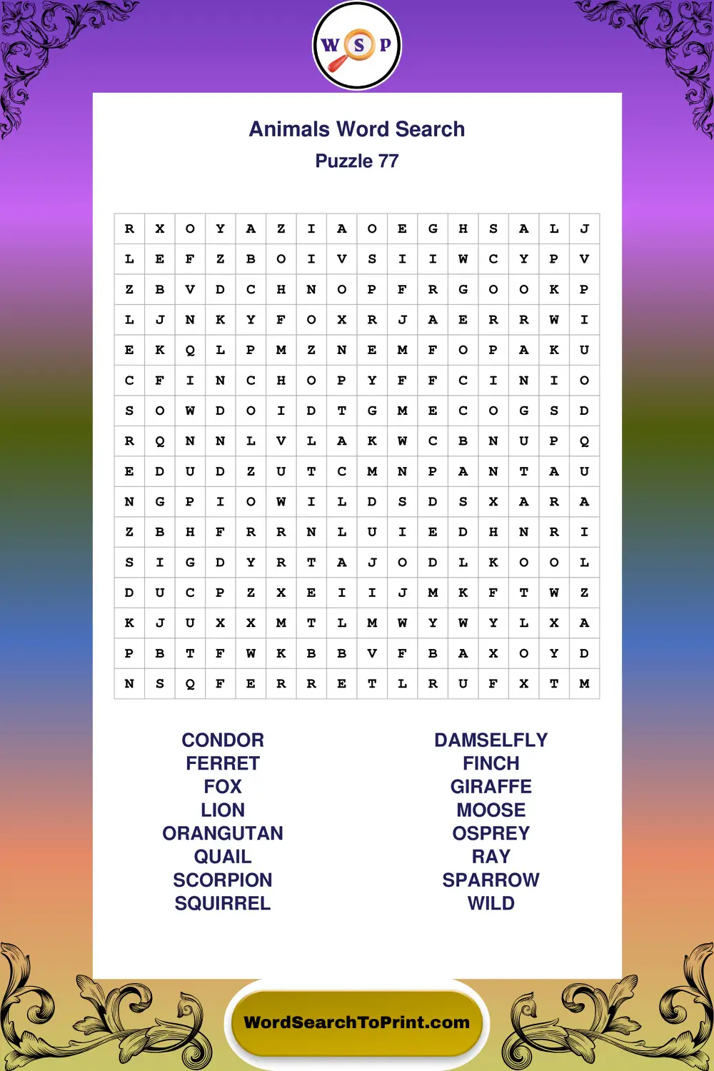 Animals Word Search Puzzle 77