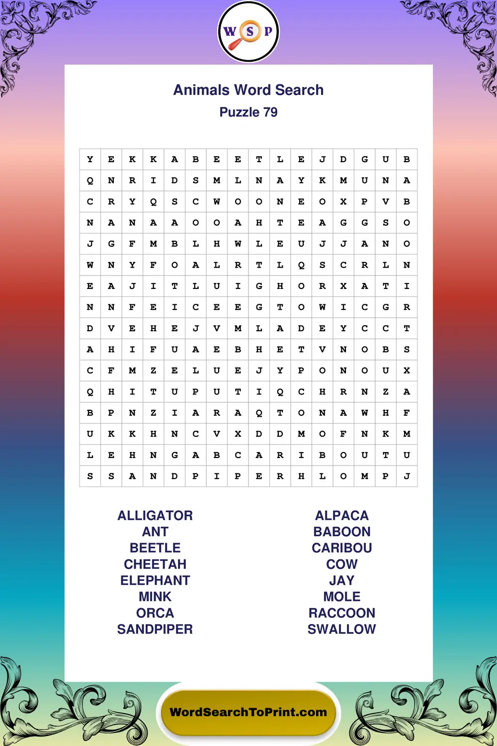 Animals Word Search Puzzle 79