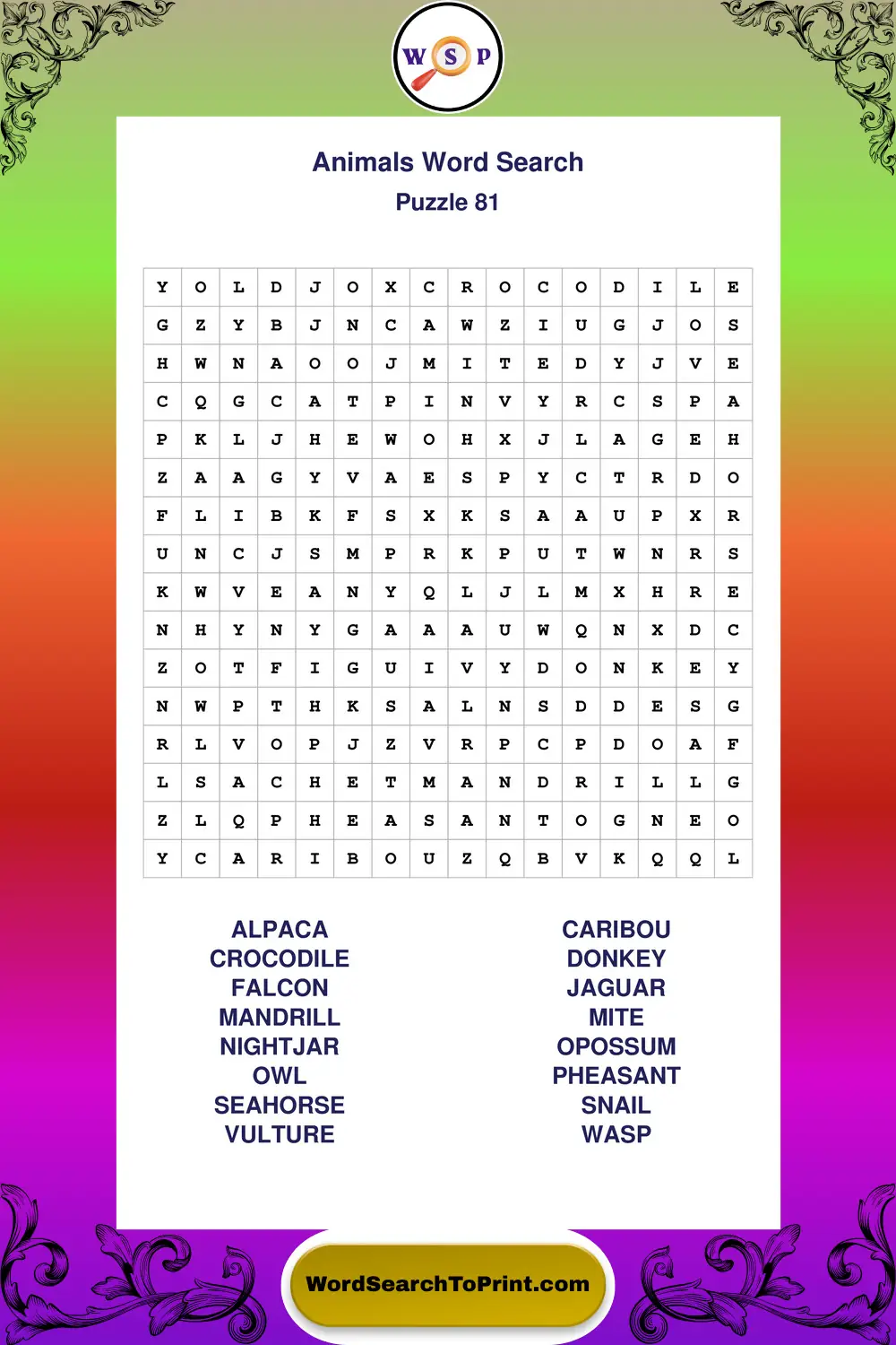 Animals Word Search Puzzle 81