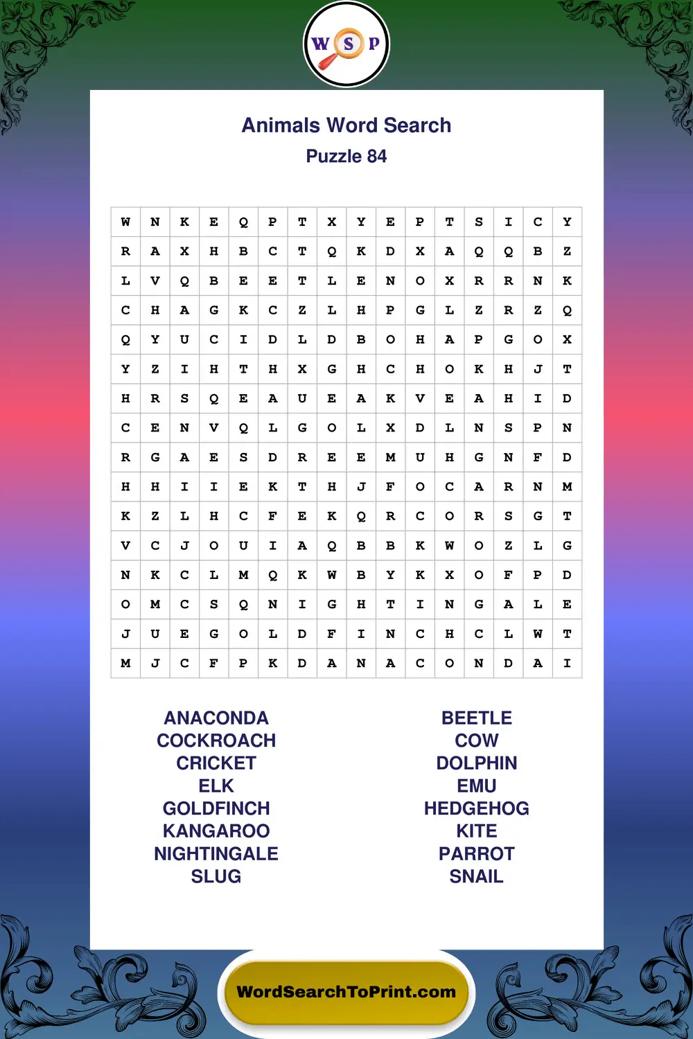 Animals Word Search Puzzle 84