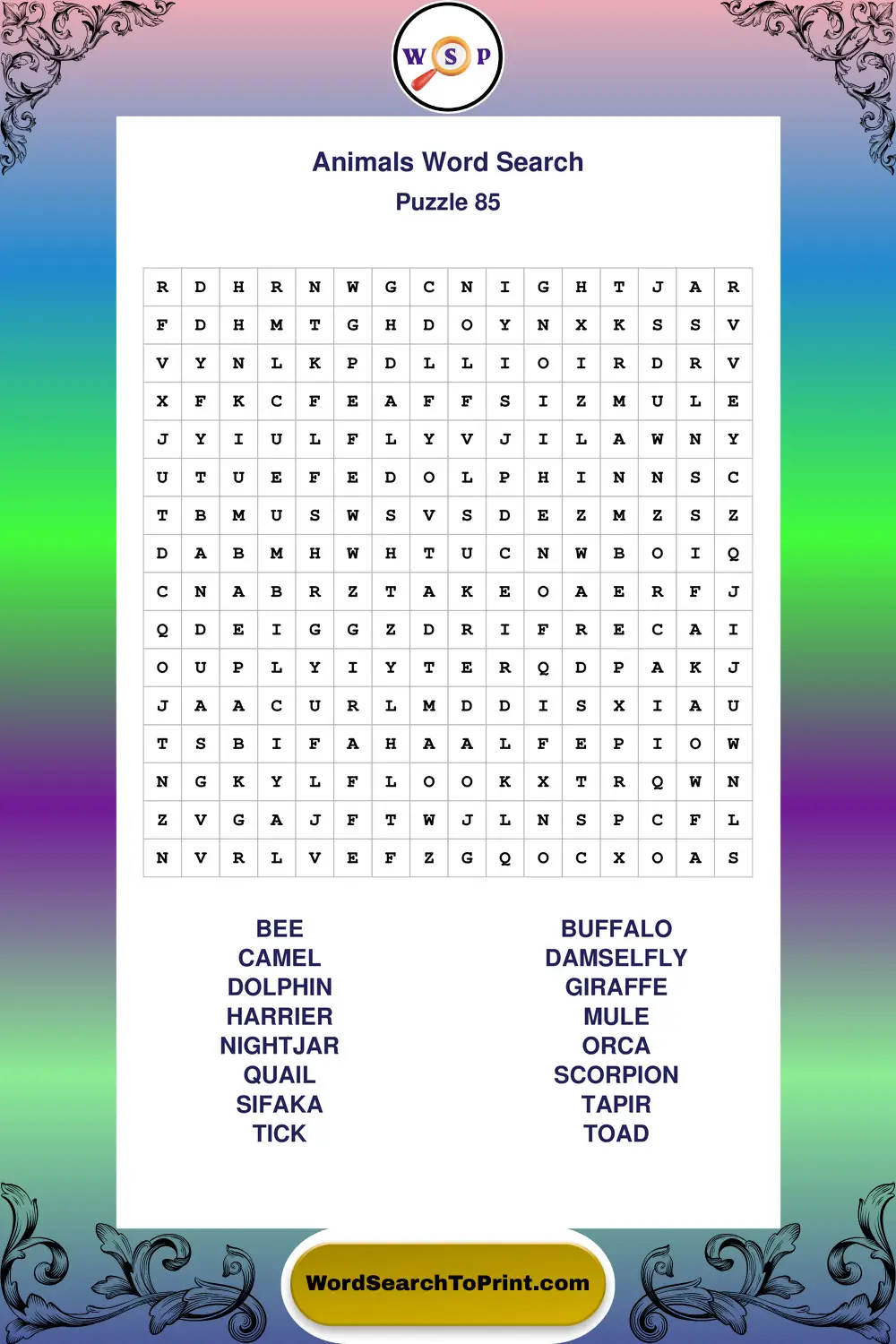 Animals Word Search Puzzle 85