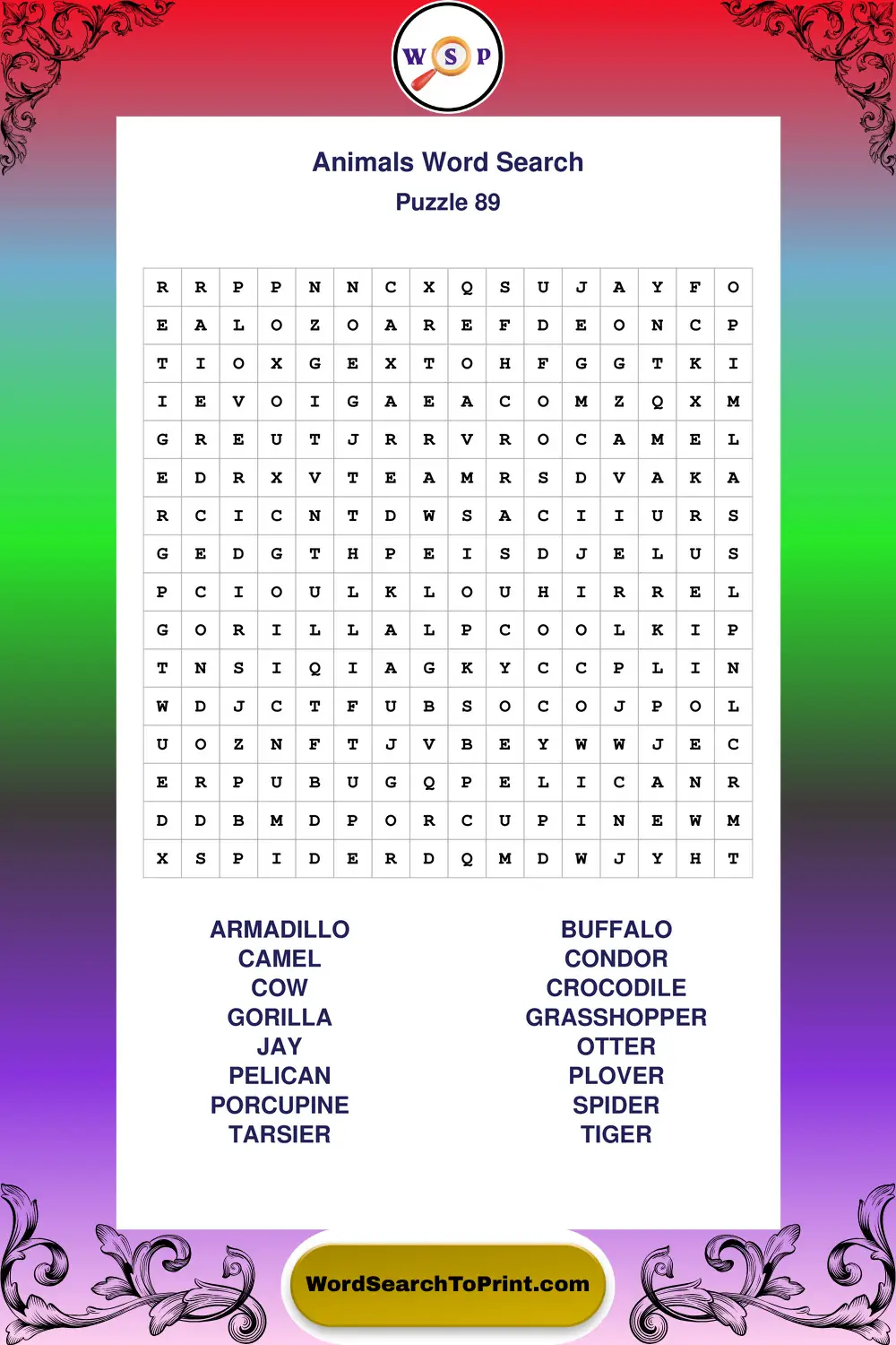Animals Word Search Puzzle 89