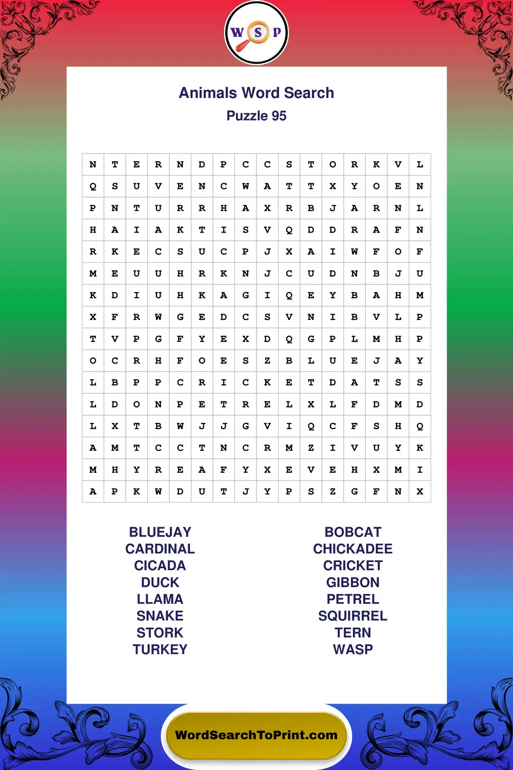 Animals Word Search Puzzle 95