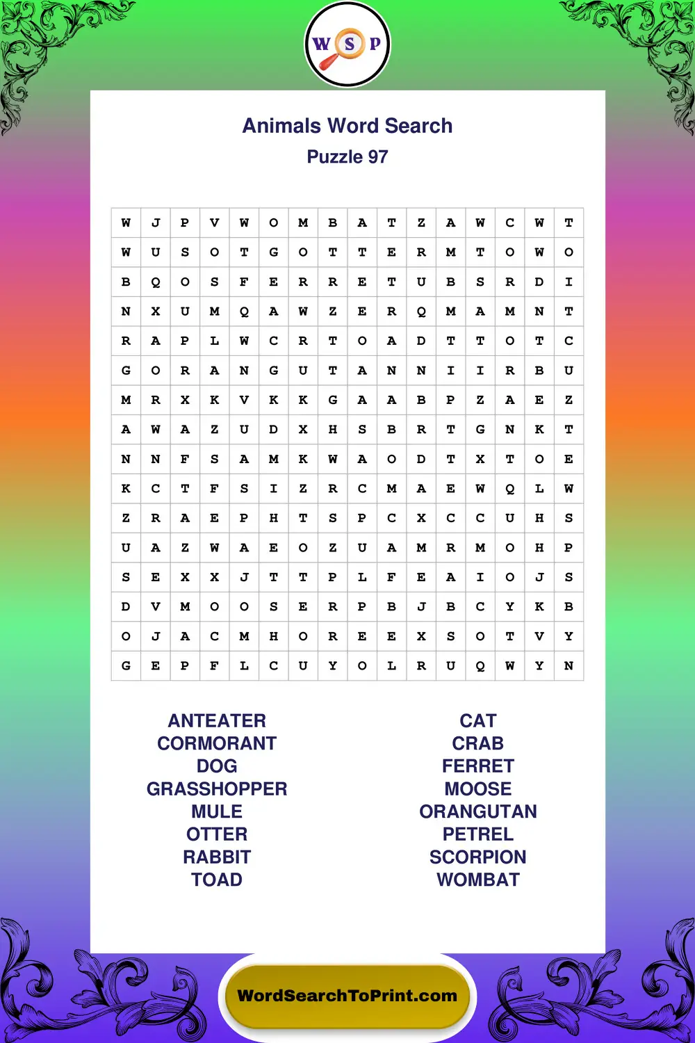 Animals Word Search Puzzle 97