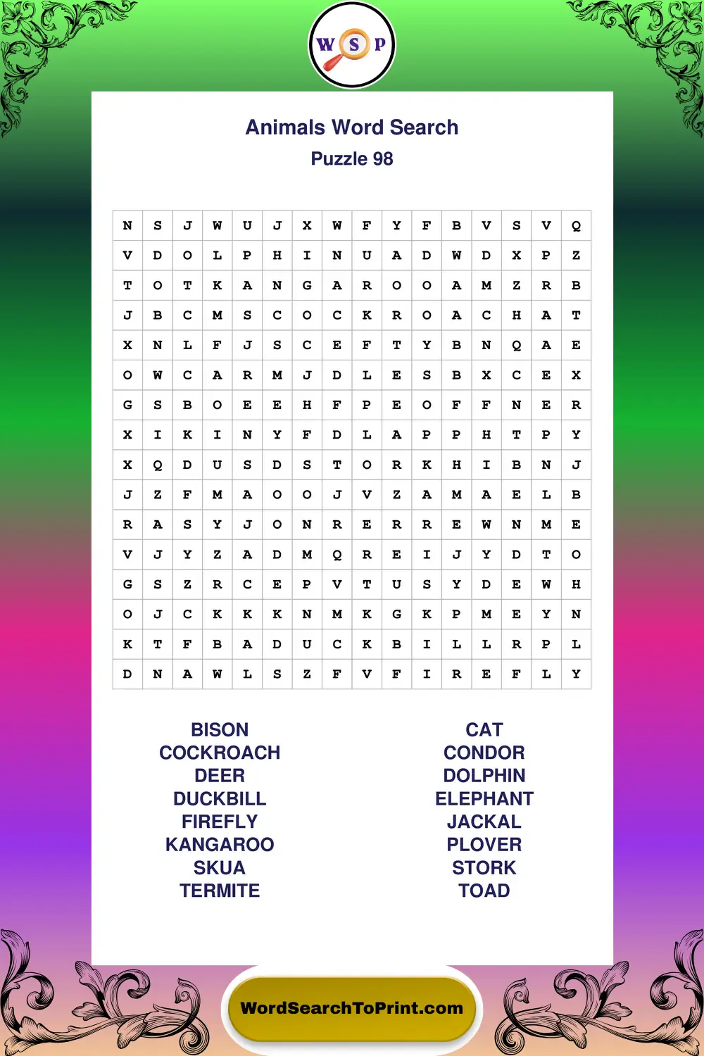 Animals Word Search Puzzle 98